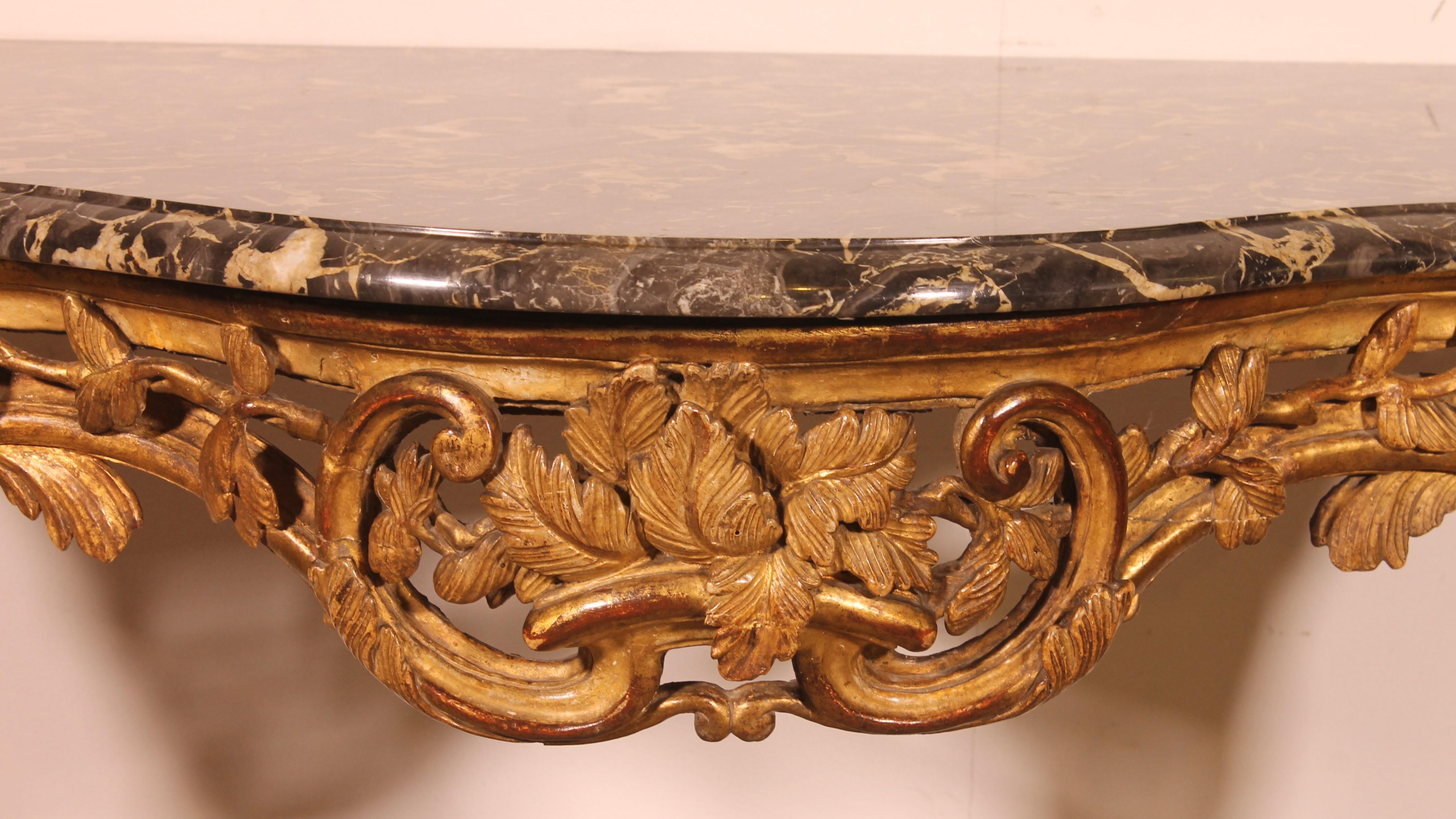 Giltwood Louis XV Period Console In Gilded Wood For Sale
