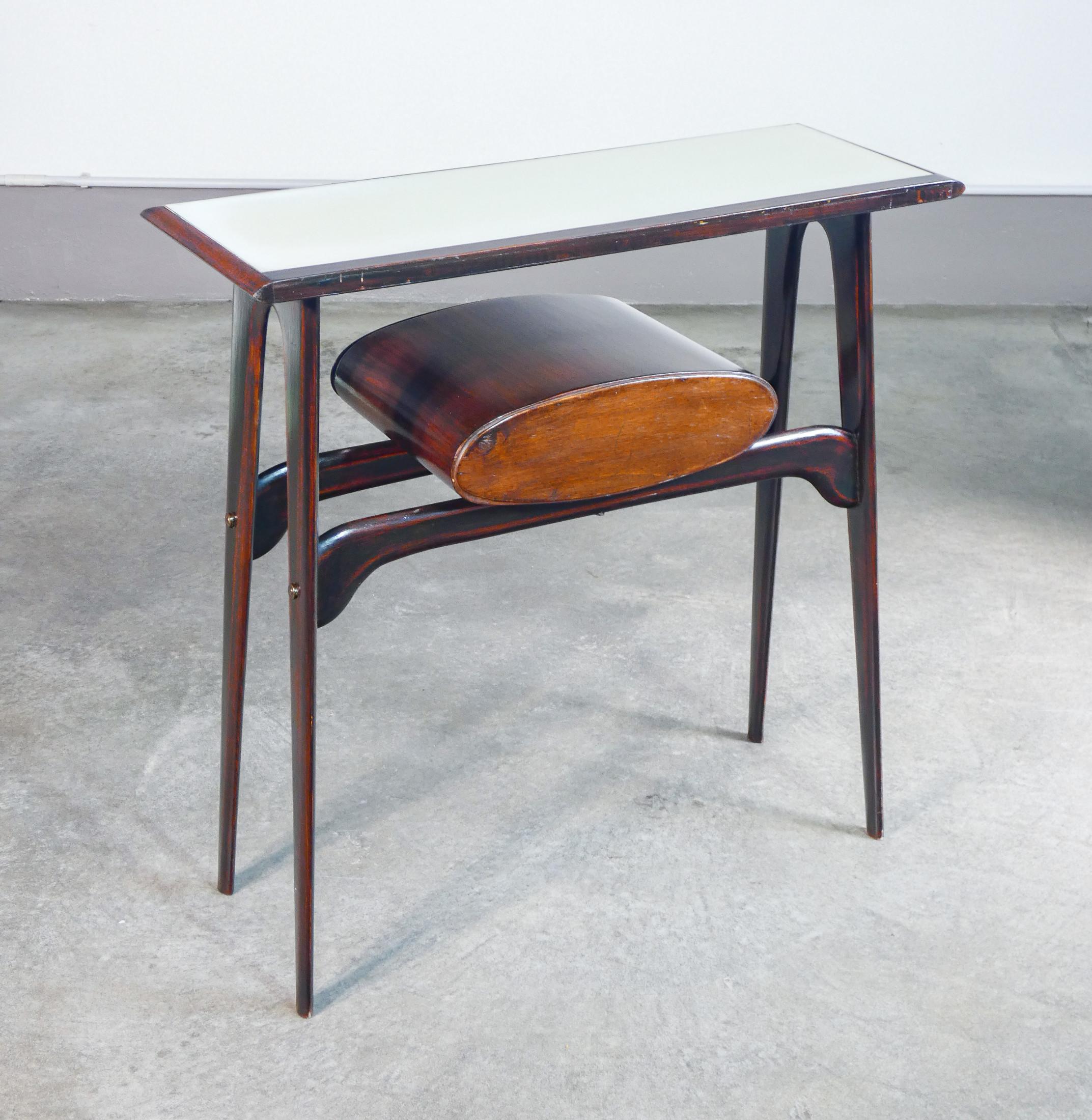 Console, design Ignazio GARDELLA in legno, cassetto e piano in vetro. Anni 50 For Sale 4