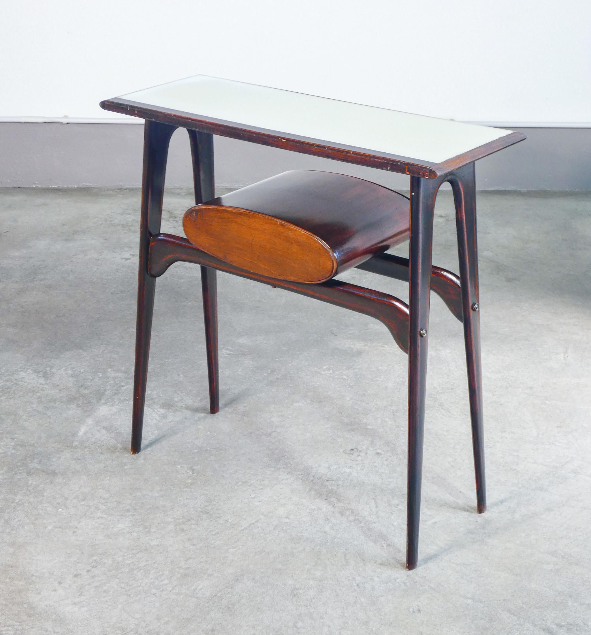 Console, design Ignazio GARDELLA in legno, cassetto e piano in vetro. Anni 50 For Sale 5