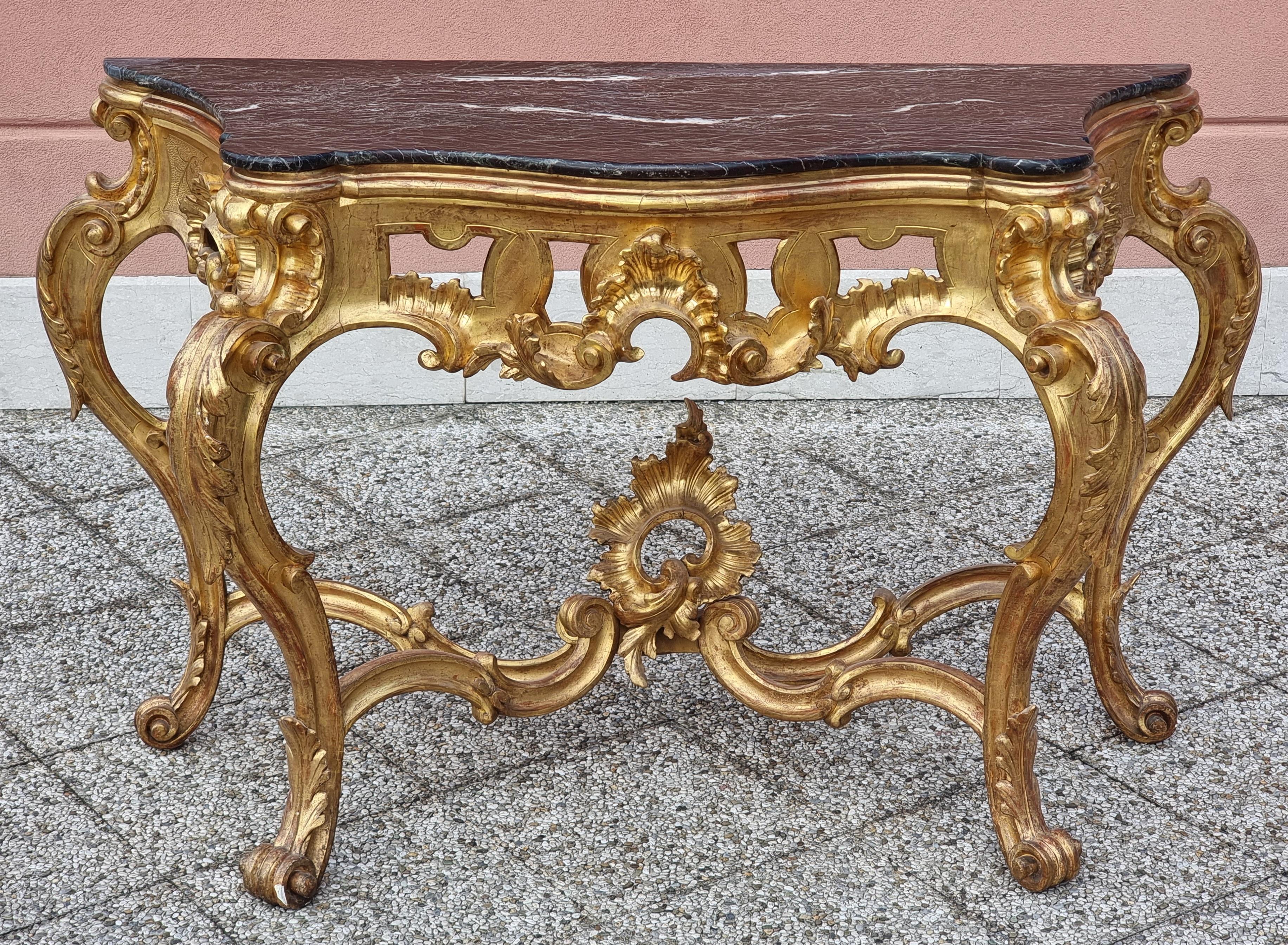 Vergoldeter Konsolentisch mit Marmorplatte - Venetien, Mitte des 19 im Angebot 14