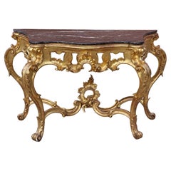 Gilt console table with marble top - Veneto, mid-19th century Gilt console table with marble top - Veneto, mid-19th century