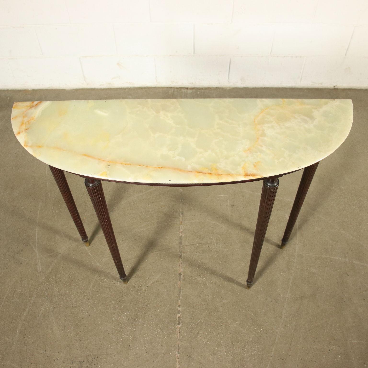 Console Ebonized Wood Alabaster Brass, Italy, 1950s-1960s In Good Condition In Milano, IT