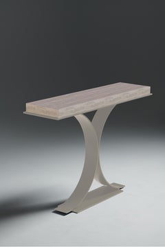 Console Echo, travertine top, Ivory lacquer base