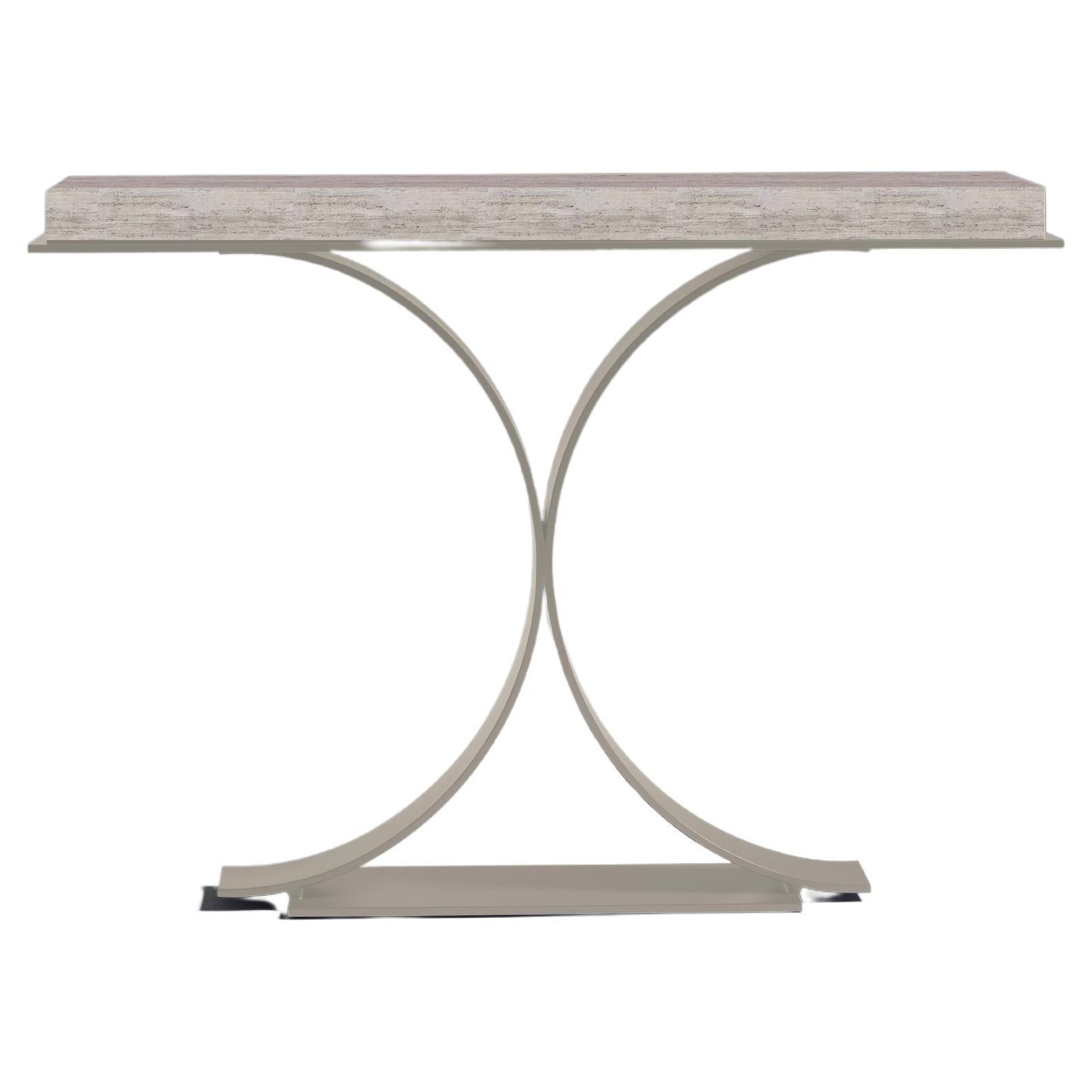 Console Echo, travertine top, Ivory lacquer base
