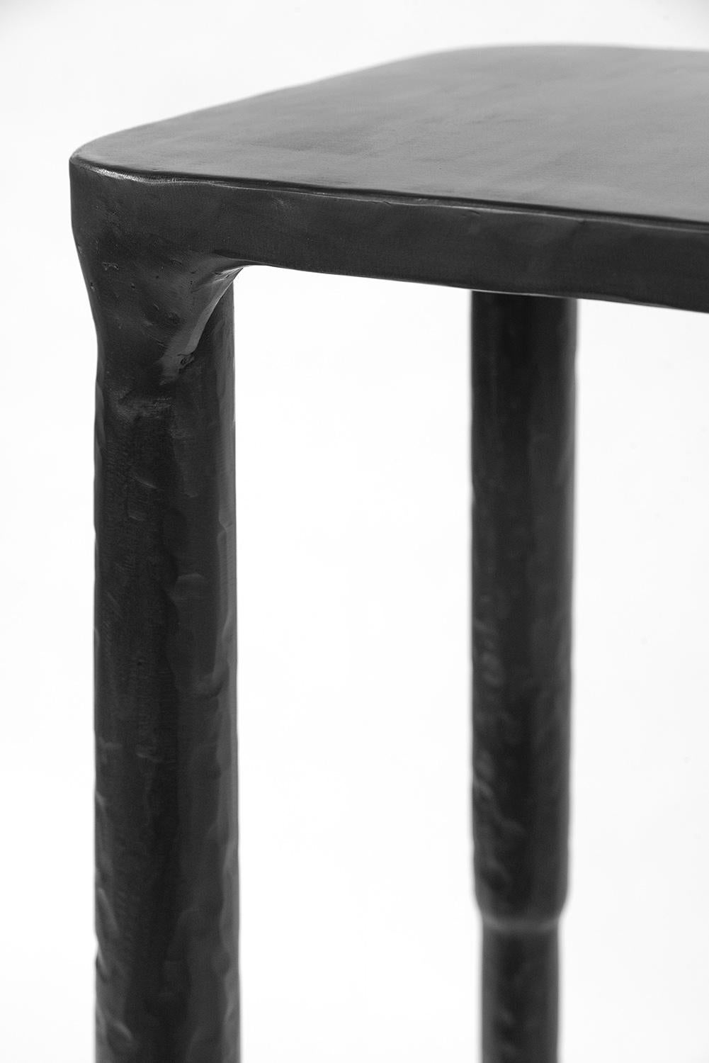 American Console Entry Table Modern Tapered Legs Contemp Hand-Sculpted Carved Black Iron For Sale