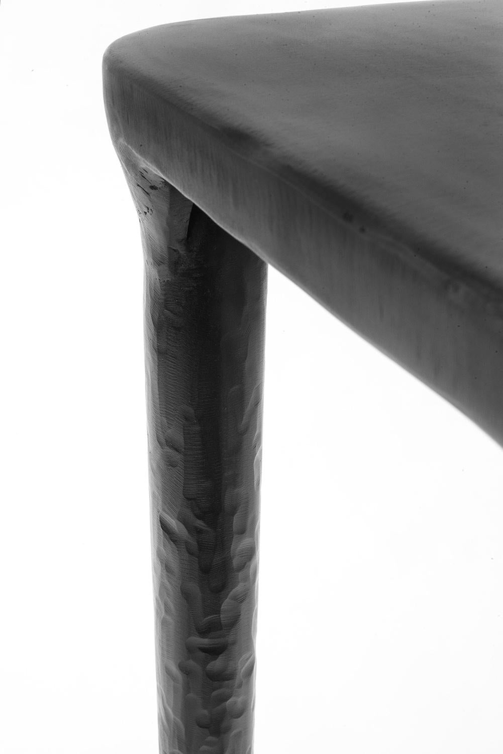 Hand-Carved Console Entry Table Modern Tapered Legs Contemp Hand-Sculpted Carved Black Iron For Sale