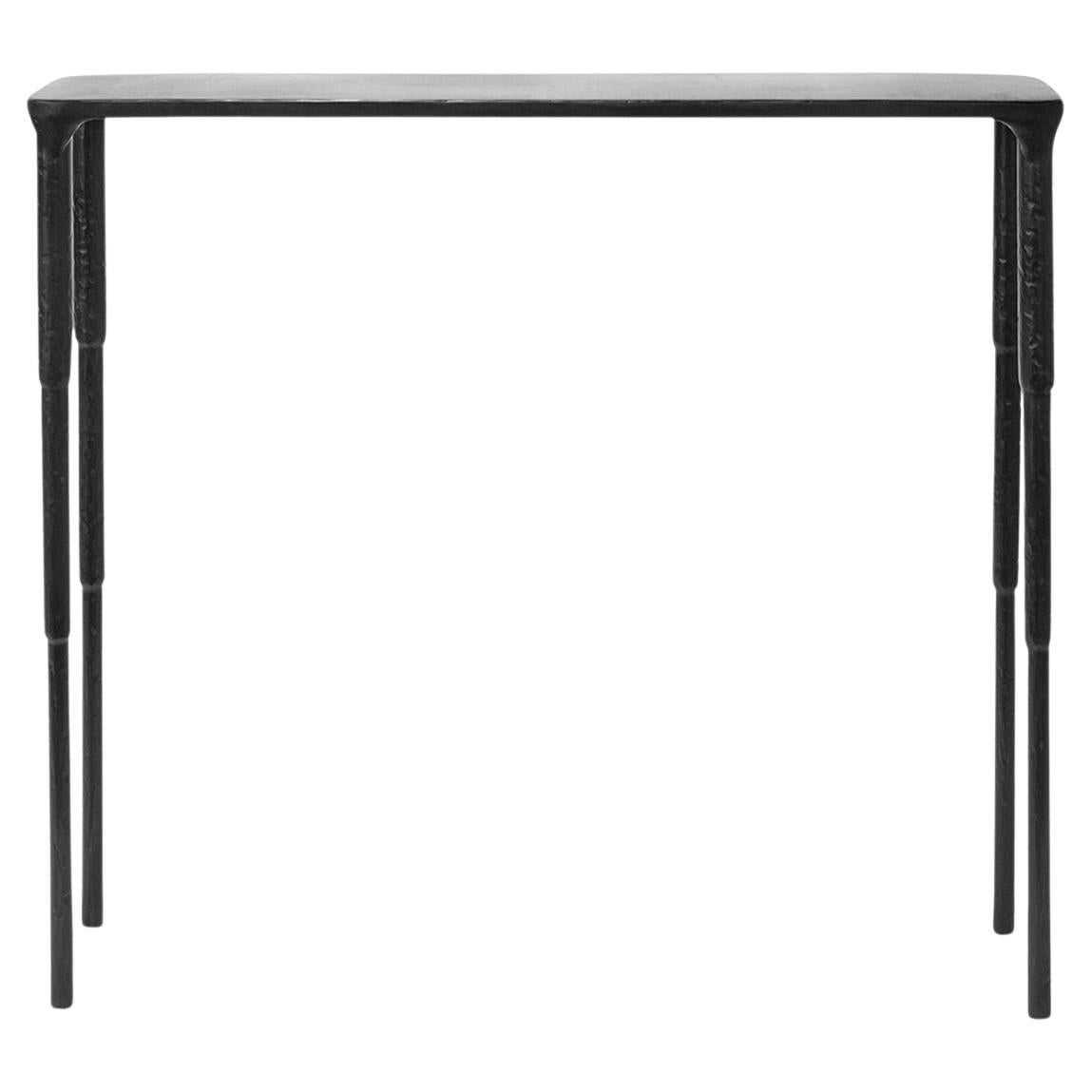 Console Entry Table Modern Tapered Legs Contemp Hand-Sculpted Carved Black Iron