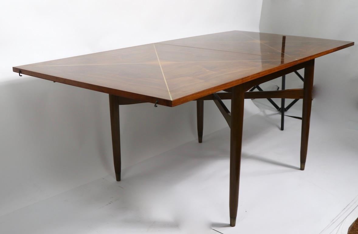 Console Flip Top Dining Table by Parzinger with Brass String Inlay For Sale 6