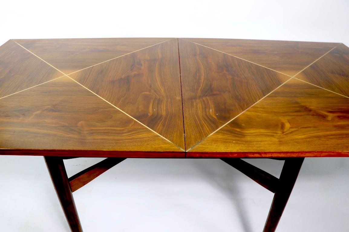 Mid-Century Modern Console Flip Top Dining Table by Parzinger with Brass String Inlay For Sale