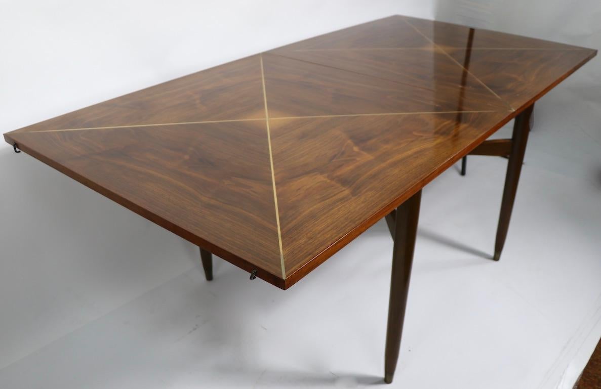 American Console Flip Top Dining Table by Parzinger with Brass String Inlay For Sale