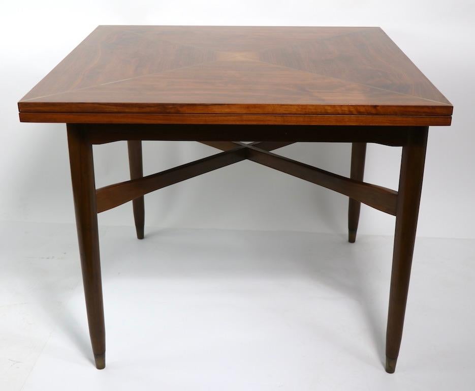Veneer Console Flip Top Dining Table by Parzinger with Brass String Inlay For Sale