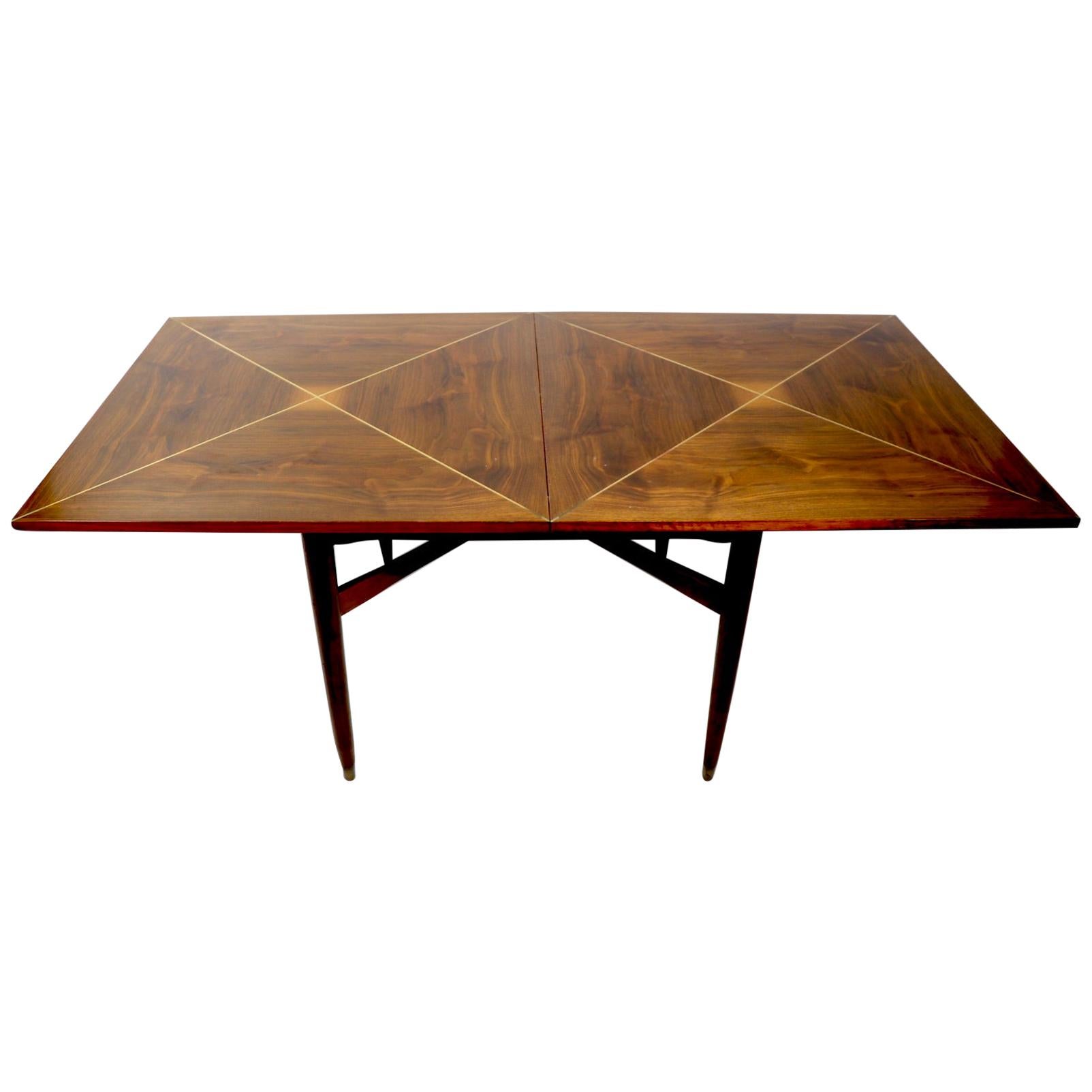 Console Flip Top Dining Table by Parzinger with Brass String Inlay For Sale