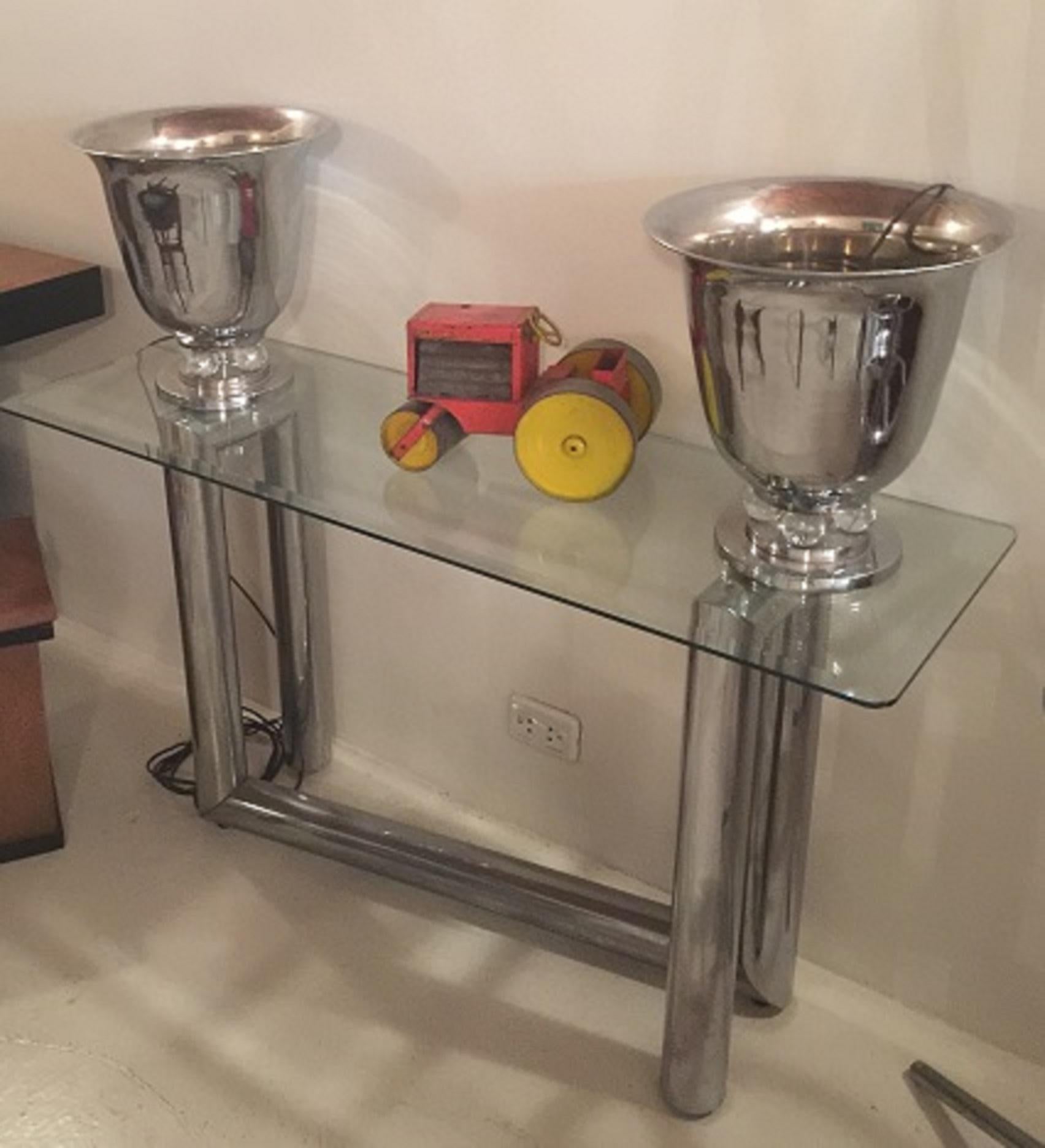 French Console, France, 1925, Art Deco in Chrome and Glass For Sale