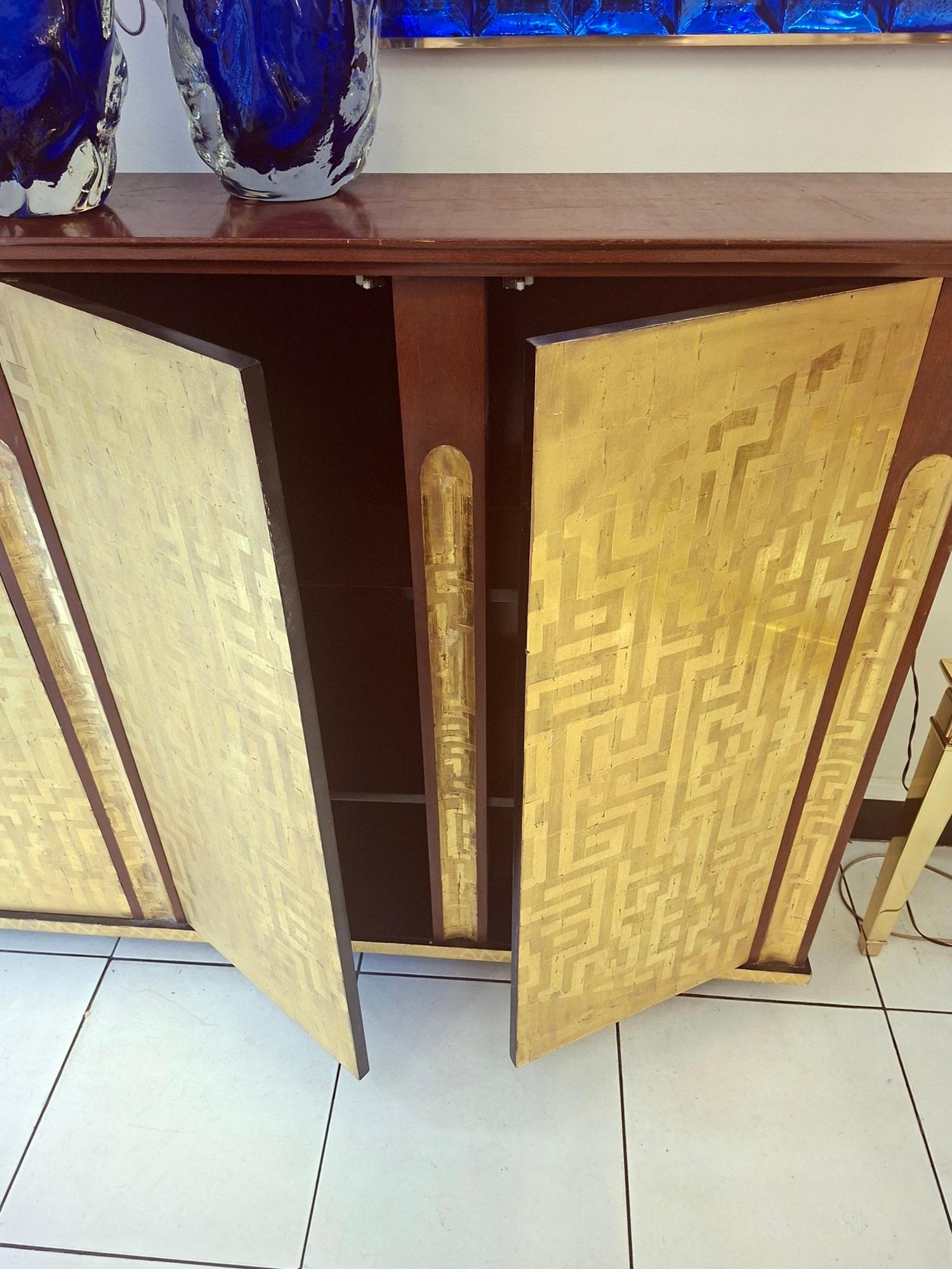 Mobile consolle di Eugene Printz a 4 ante con foglie d'oro laccate in vendita 4