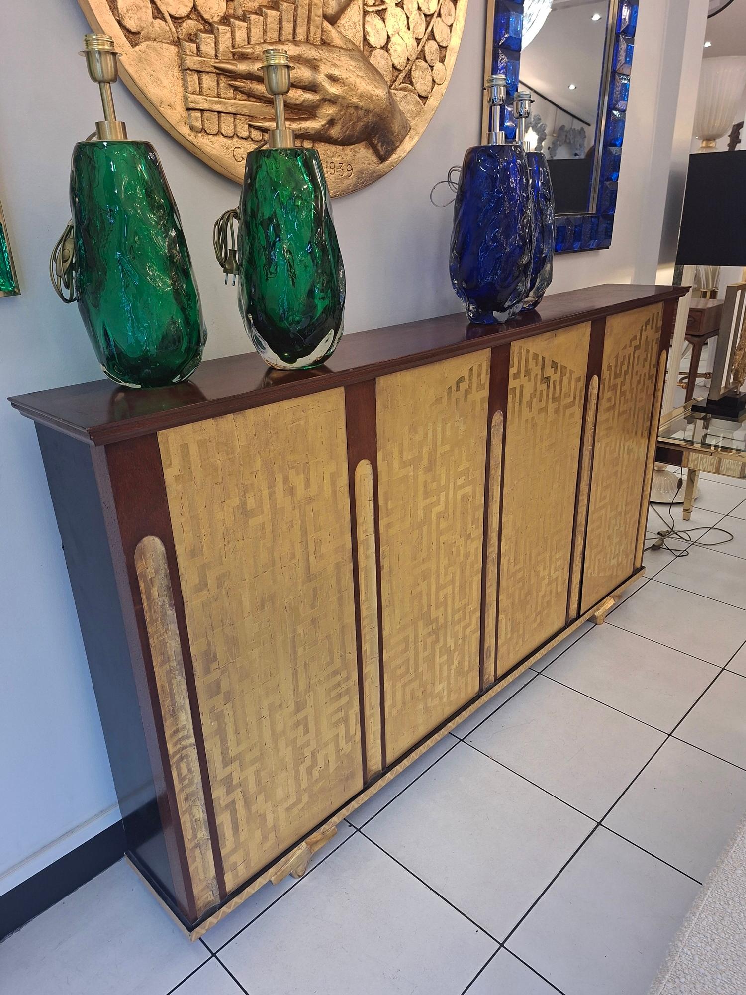 Mobile consolle di Eugene Printz a 4 ante con foglie d'oro laccate in vendita 8