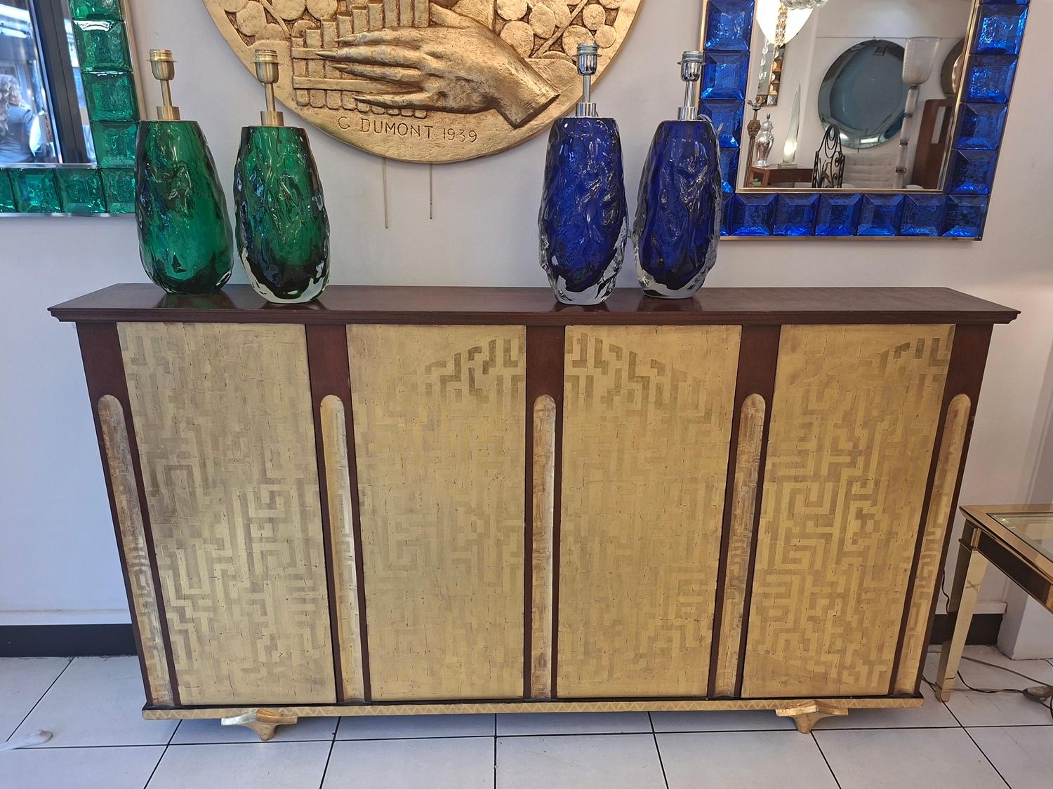 Mobile consolle di Eugene Printz a 4 ante con foglie d'oro laccate in vendita 10