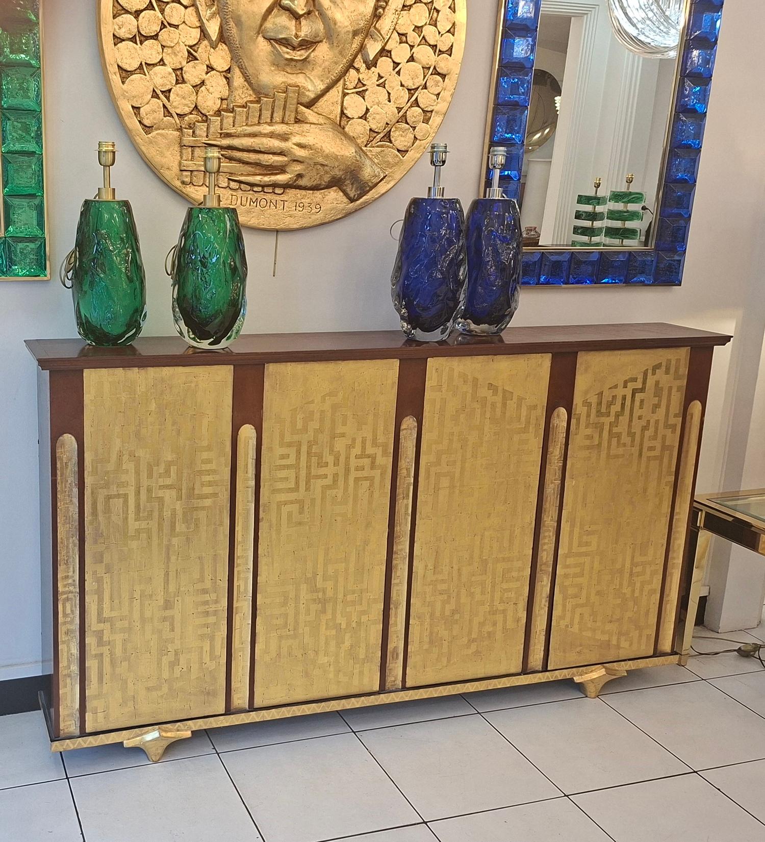 Mobile consolle di Eugene Printz a 4 ante con foglie d'oro laccate in vendita 11