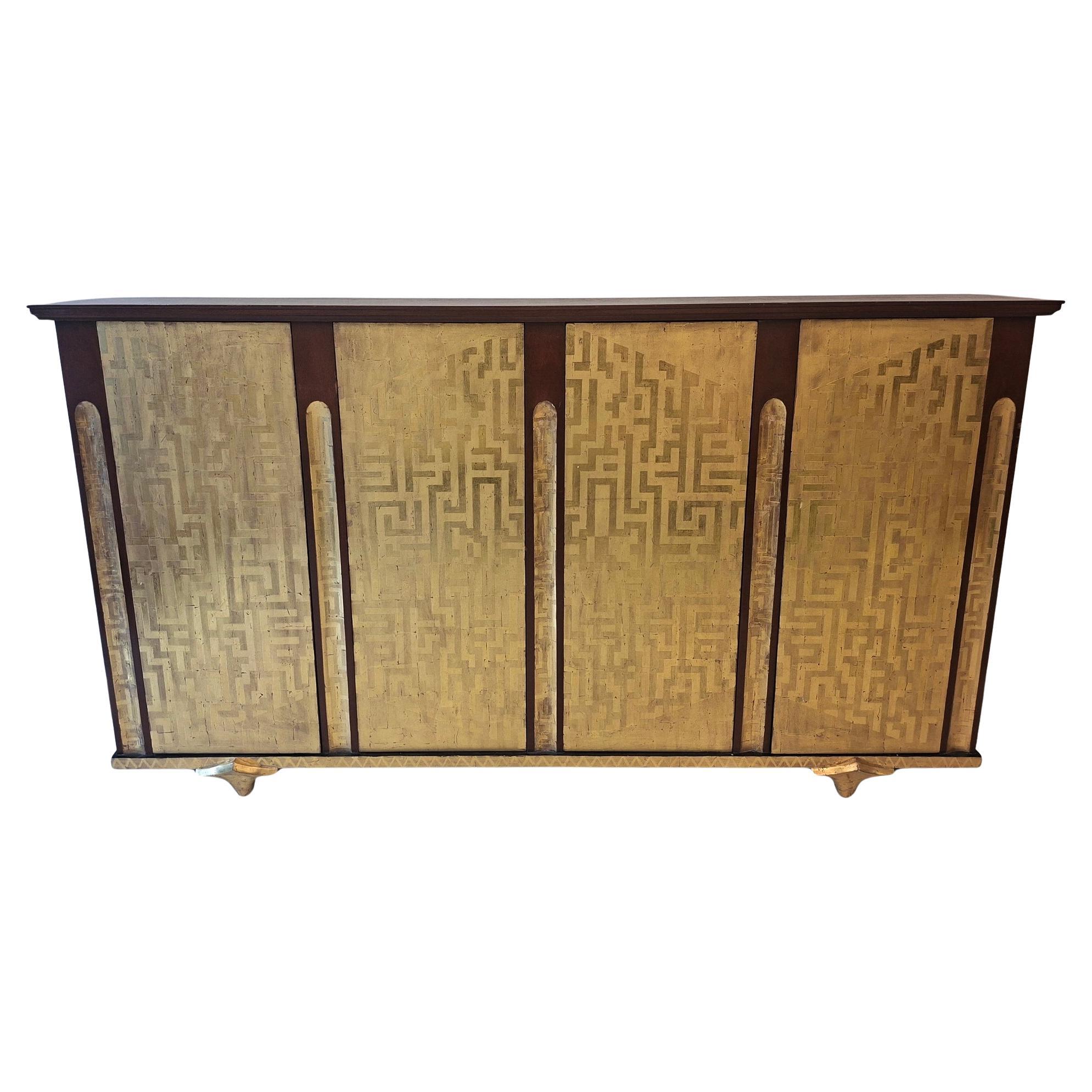 Mobile consolle di Eugene Printz a 4 ante con foglie d
oro laccate in vendita