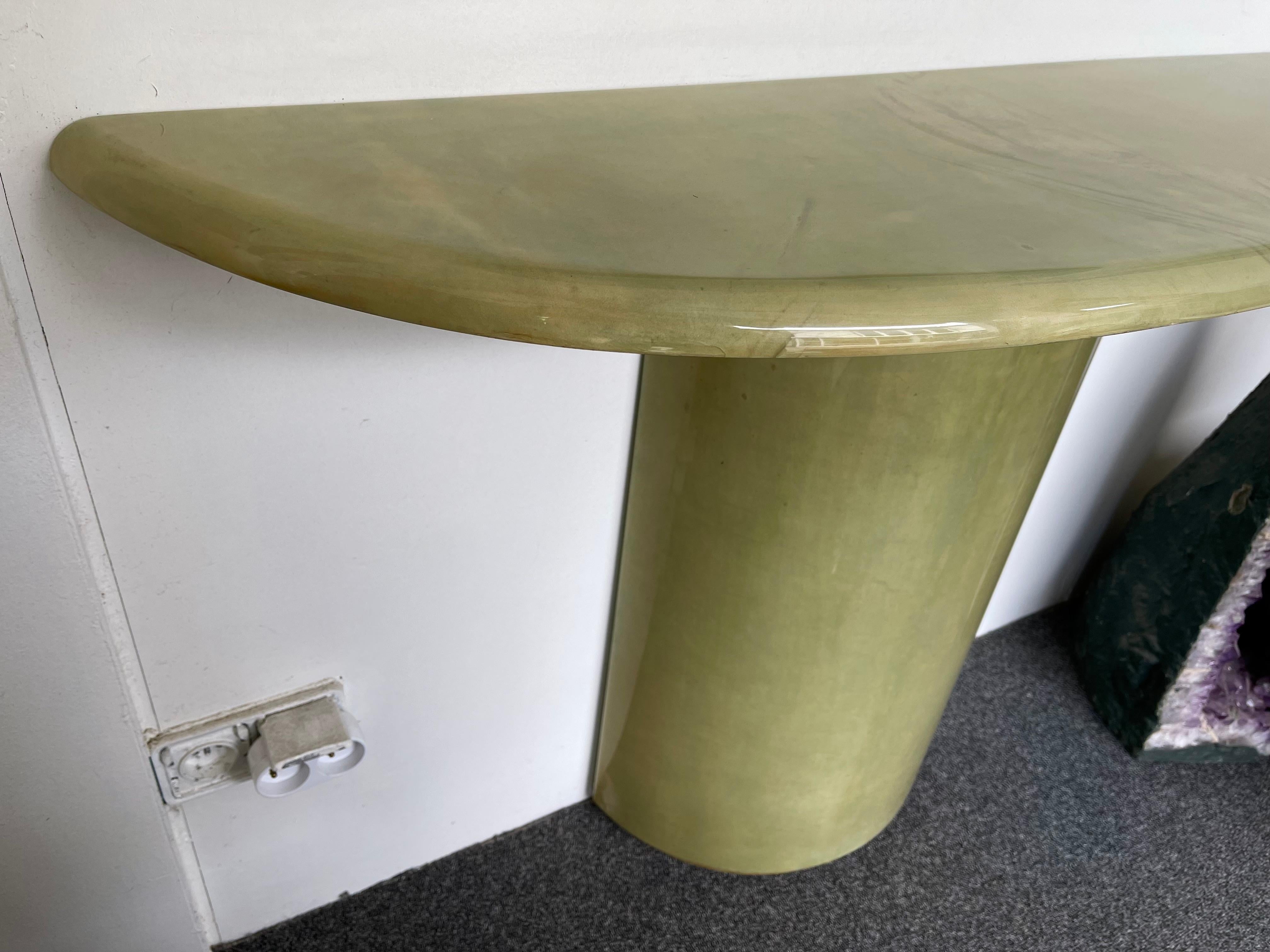 Console Green Lacquered Goatskin by Aldo Tura, Italy, 1970s In Good Condition In SAINT-OUEN, FR