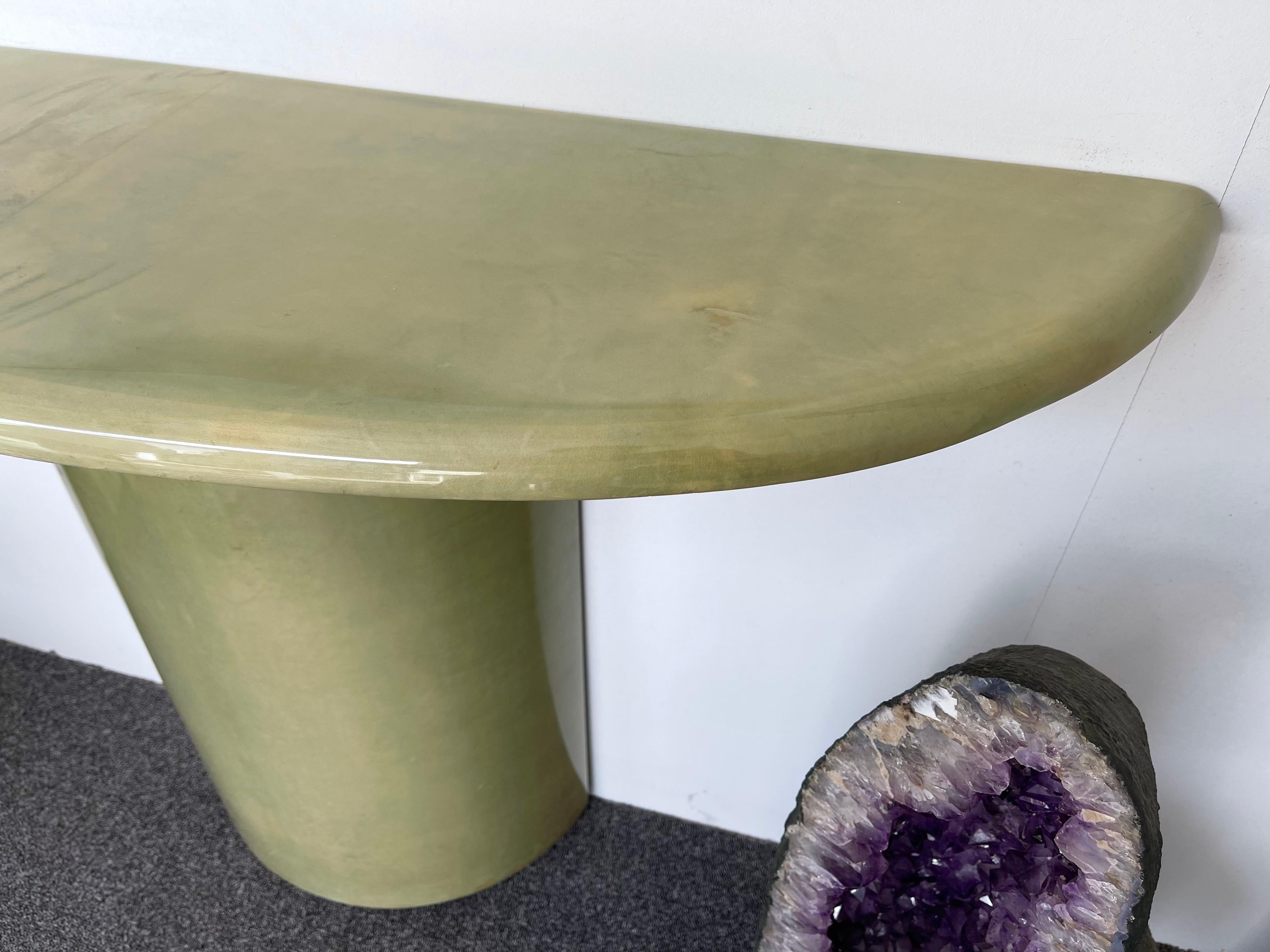 Console Green Lacquered Goatskin by Aldo Tura, Italy, 1970s 1