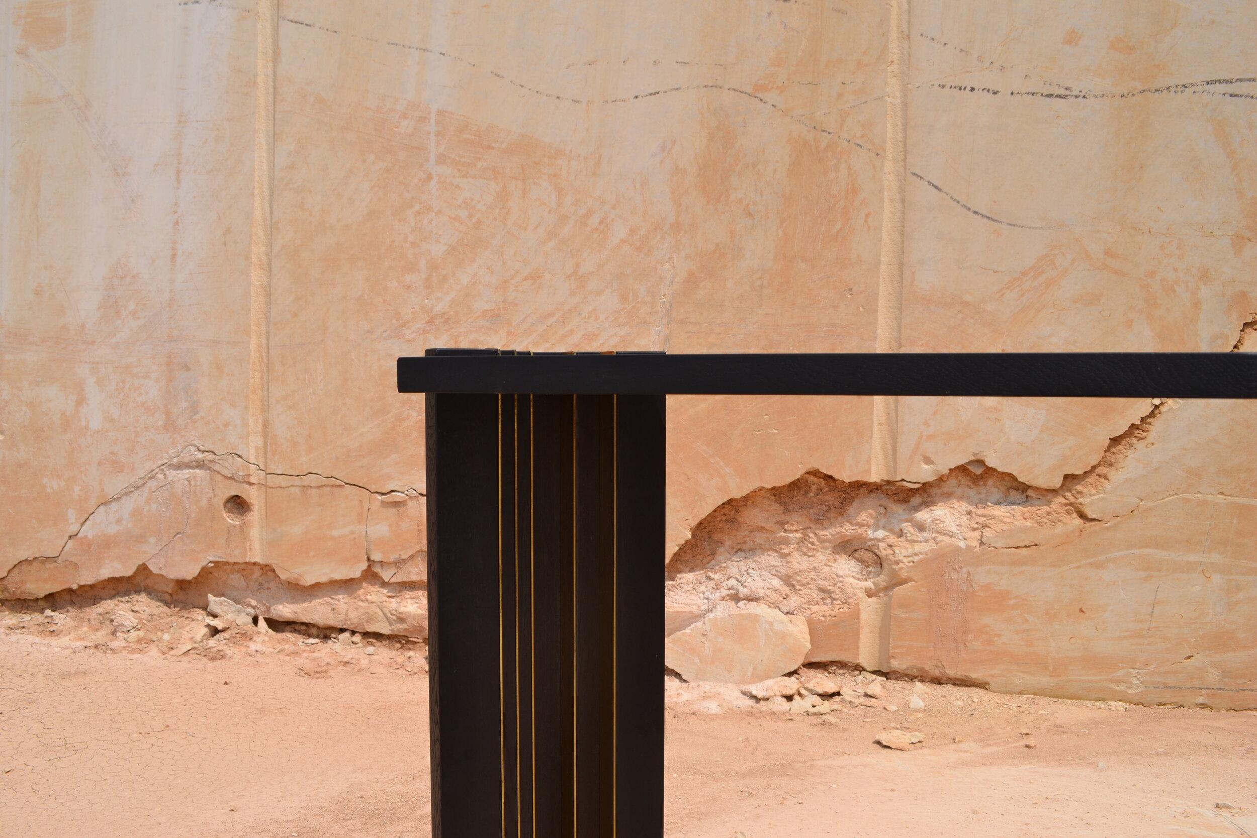 Contemporary Console i in Solid Oak Wood Matte Black and Polished Brass by Desia Ava For Sale
