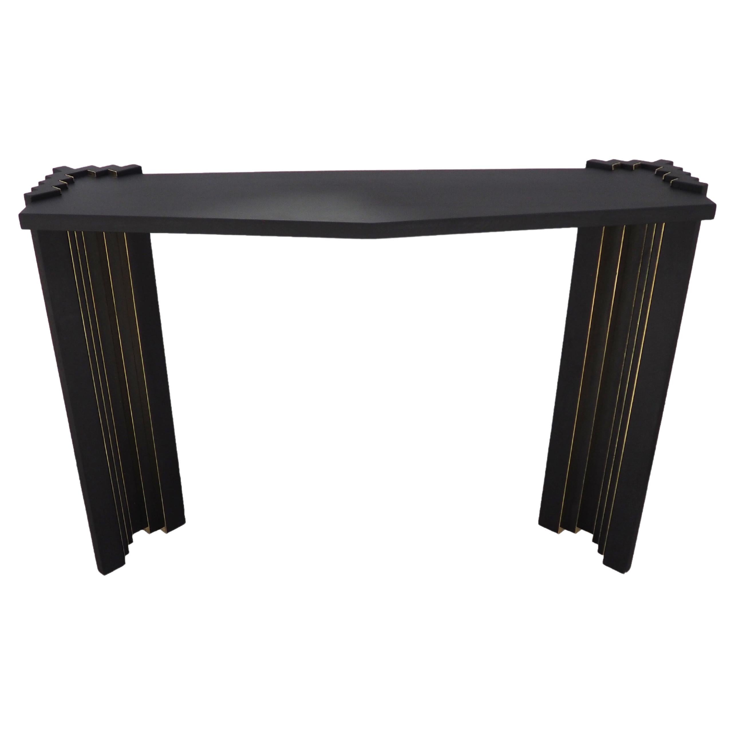 Console i in Solid Oak Wood Matte Black and Polished Brass by Desia Ava