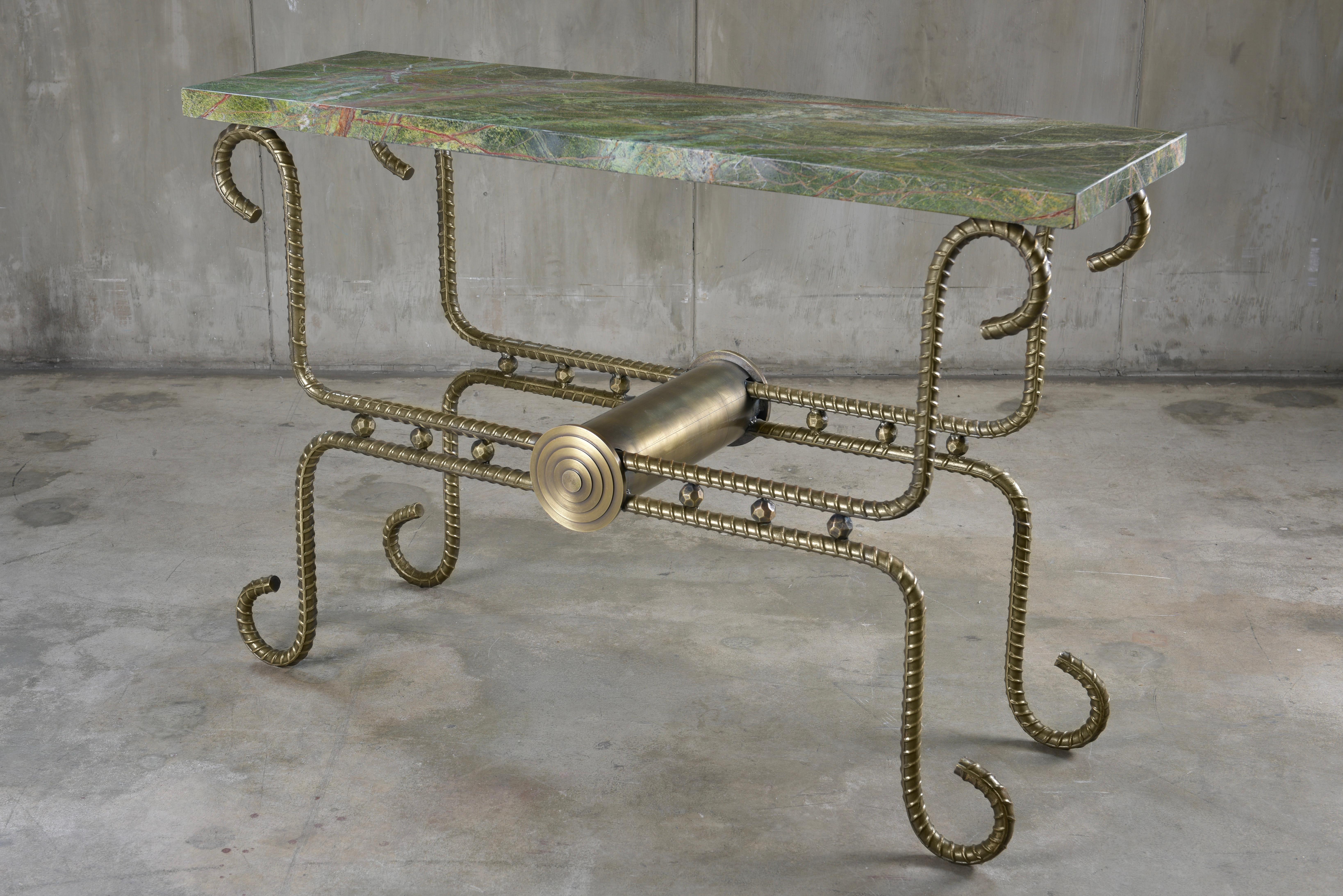 Other Antique Brass Console With Marble Top Functional Art Collectible Design For Sale