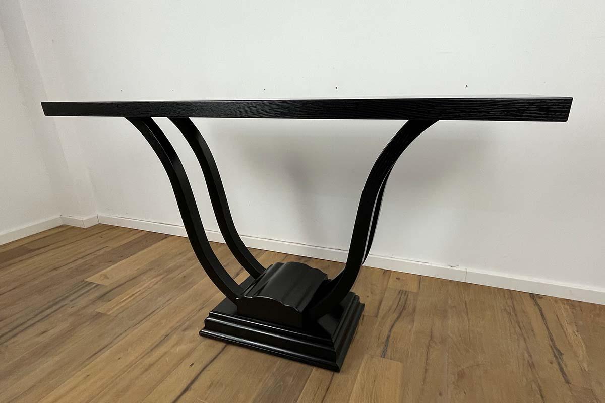 Mid-Century Modern Console in Black Painted Oak with Curved Legs from Germany For Sale