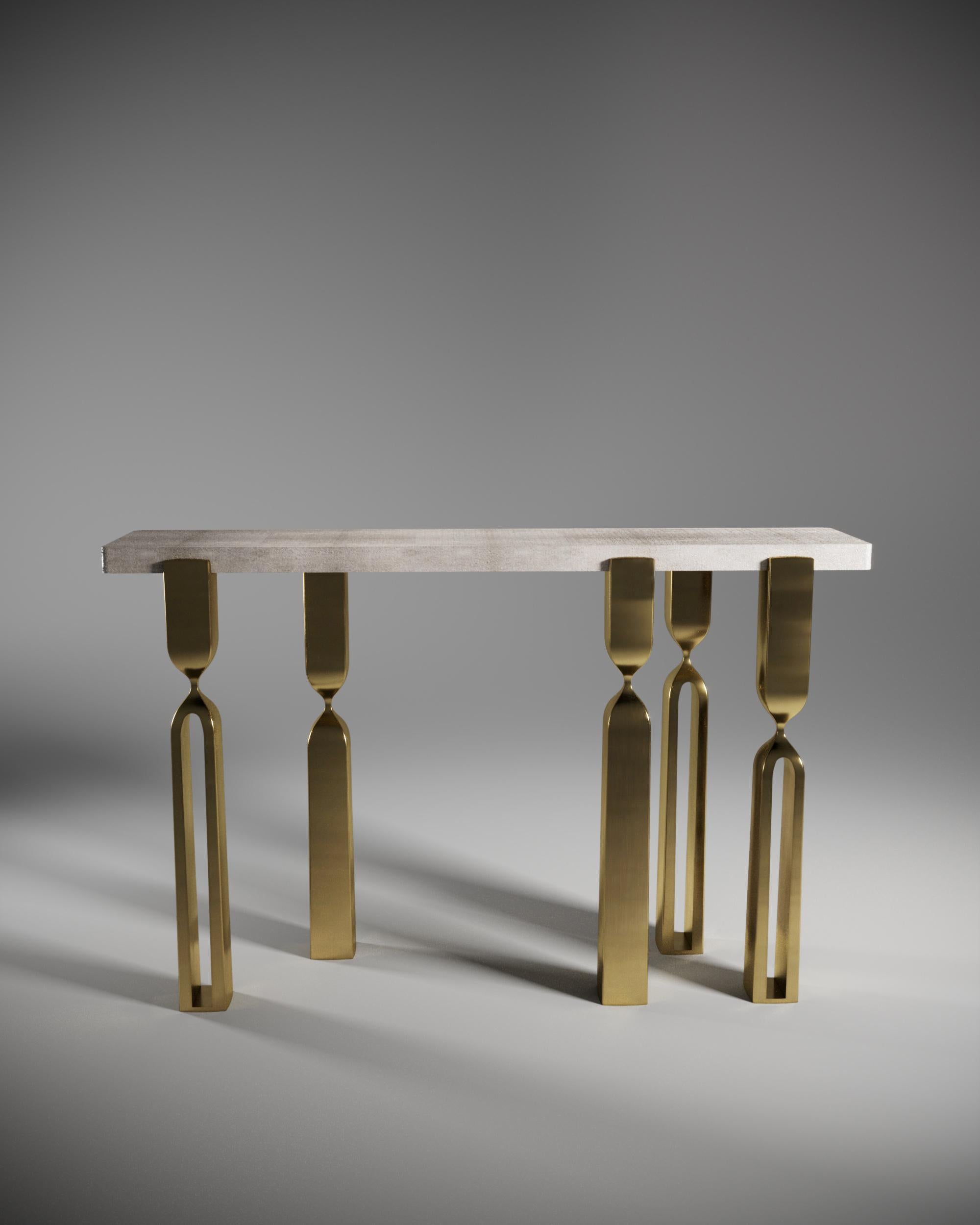 Contemporary Console in Coal Black Shagreen and Bronze-Patina Brass by Kifu Paris For Sale