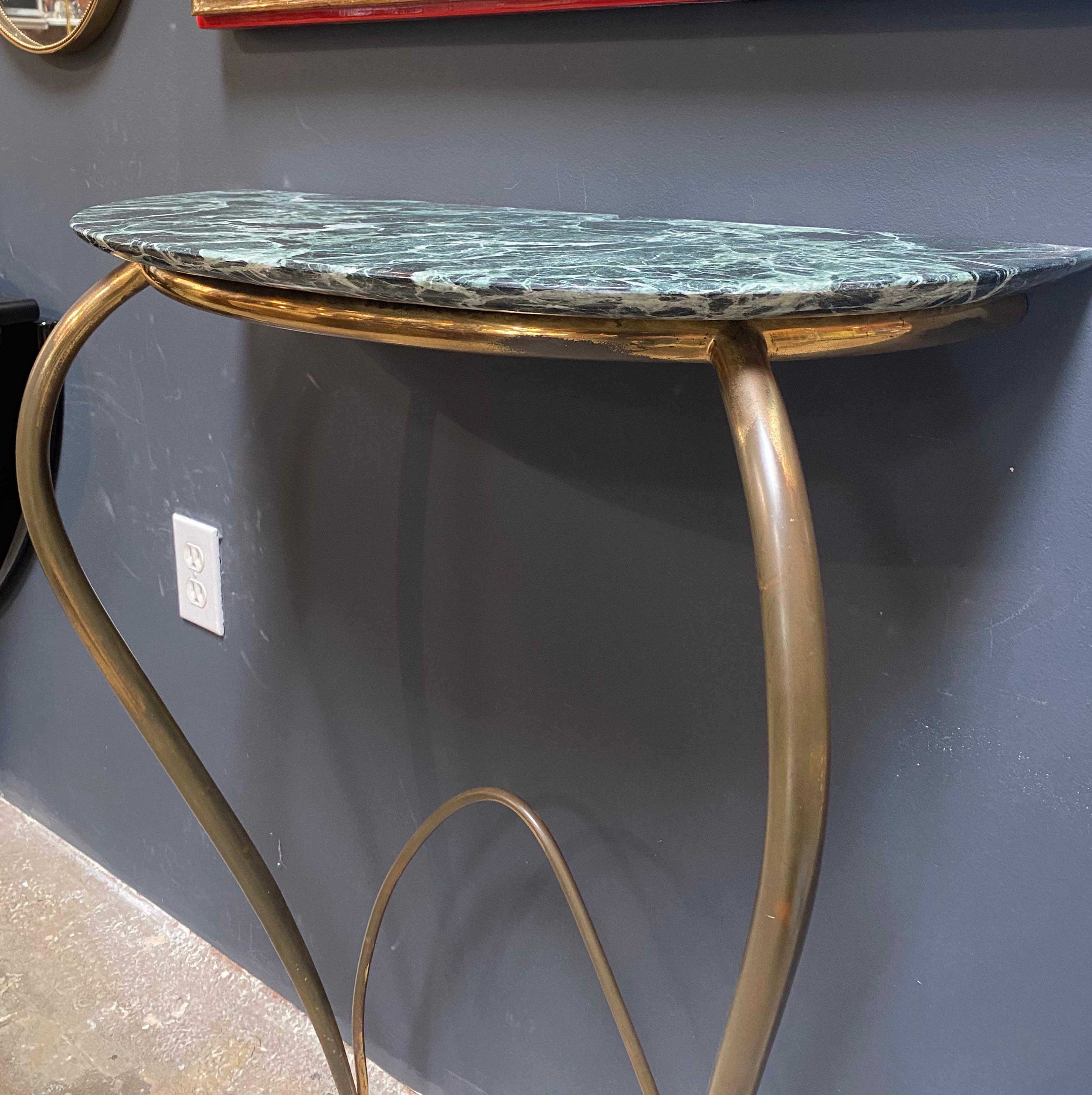Mid-Century Modern Console in Brass and Original Marble Attribute to Ico Parisi, Italy, 1950s