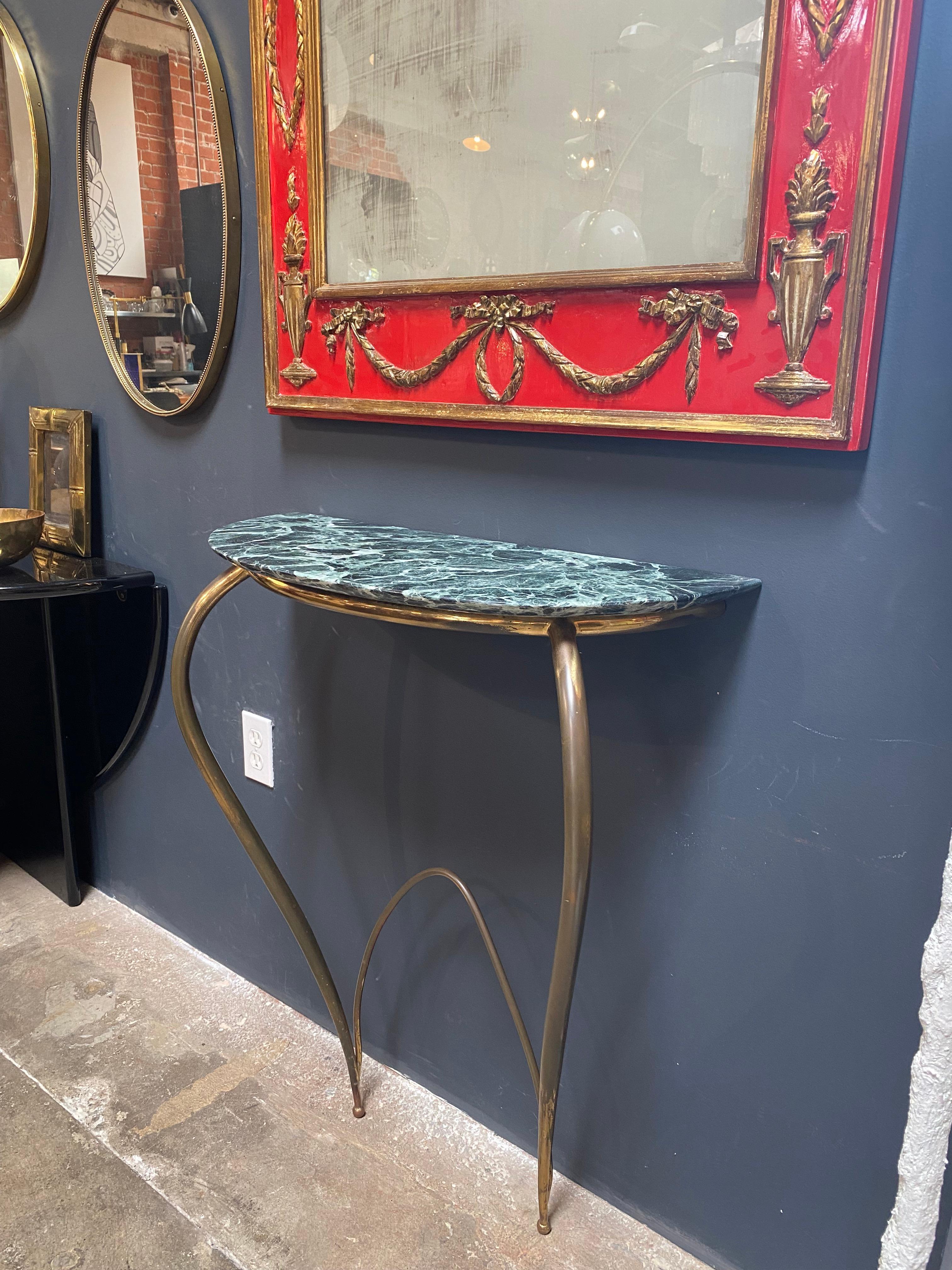 Italian Console in Brass and Original Marble Attribute to Ico Parisi, Italy, 1950s