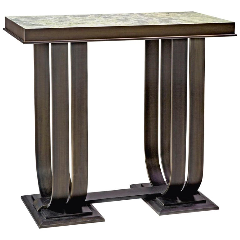 Console in Brozed Brass Top in Black Aziz Marble or Calacatta Gold Marble For Sale
