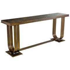 Console In Brozed Brass Top in Black Aziz Marble or Calacatta Gold Marble