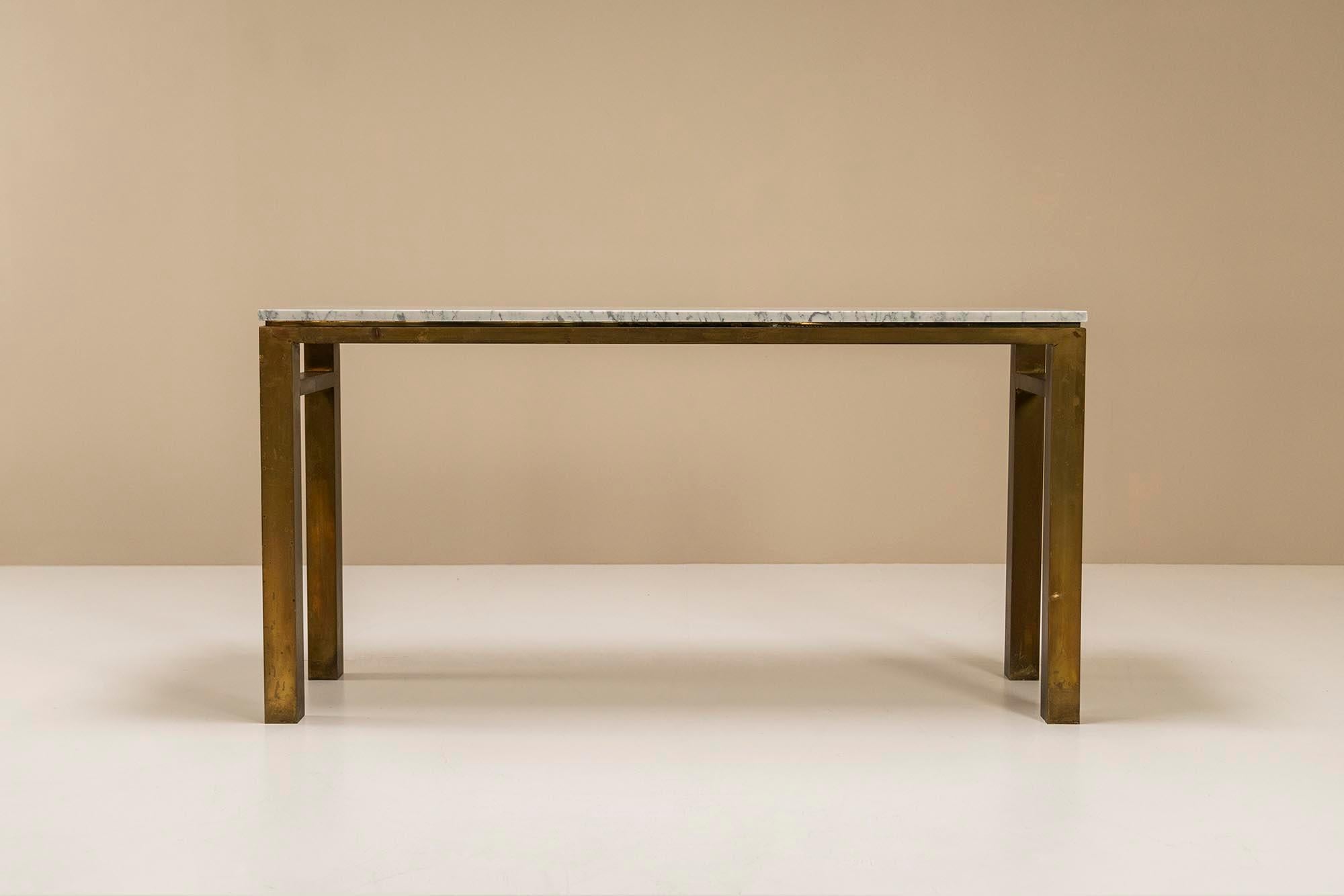 Mid-20th Century Console in Carrara Marble and Patinated Brass, Italy, 1960s For Sale