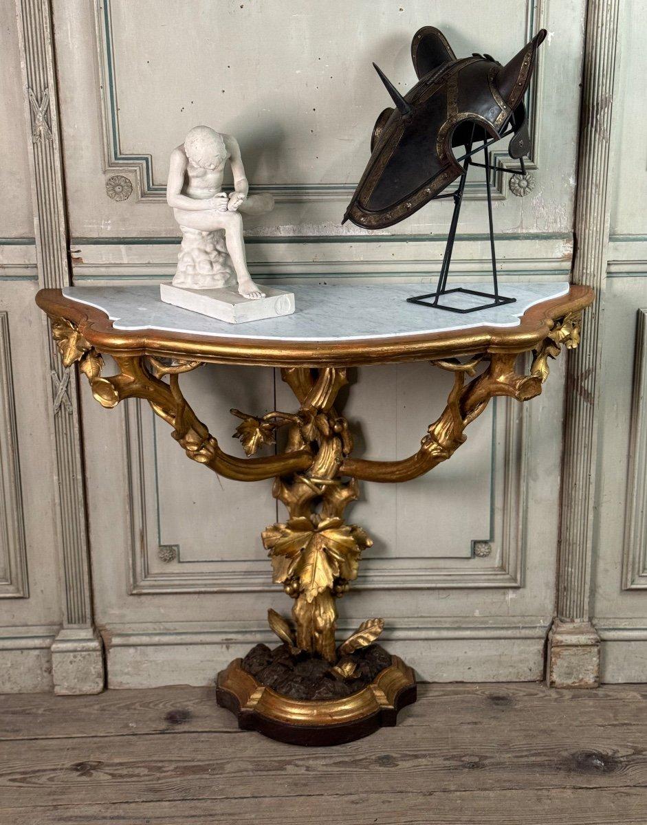 Console In Carved And Gilded Wood In Imitation Of Natural Wood, Italy Circa 1880 For Sale 3