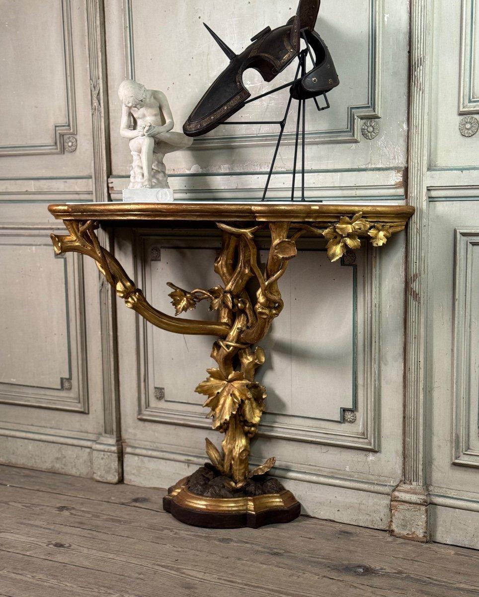 Console In Carved And Gilded Wood In Imitation Of Natural Wood, Italy Circa 1880 For Sale 4