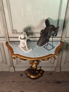 Console In Carved And Gilded Wood In Imitation Of Natural Wood, Italy Circa 1880