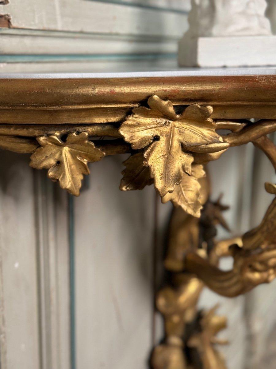 Louis XV Console In Carved And Gilded Wood In Imitation Of Natural Wood, Italy Circa 1880 For Sale
