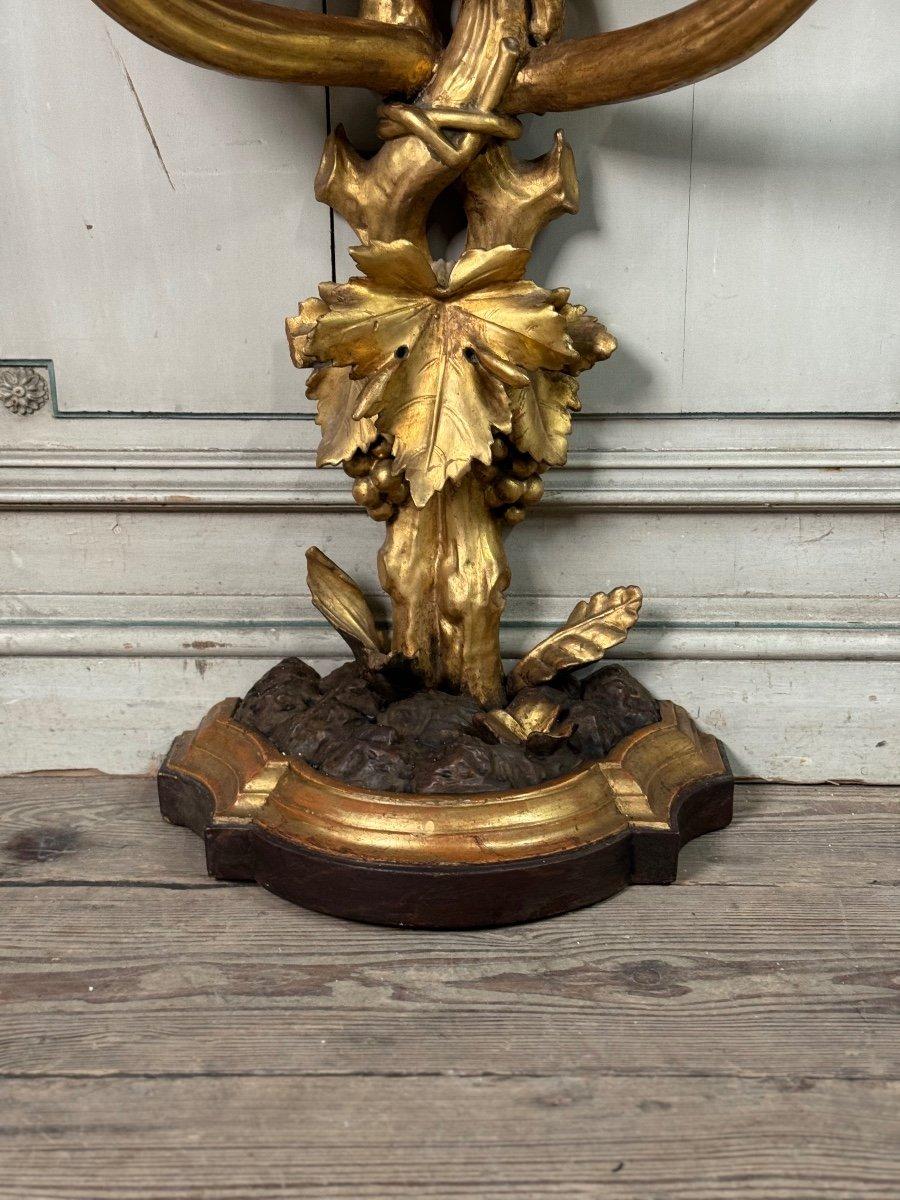 Italian Console In Carved And Gilded Wood In Imitation Of Natural Wood, Italy Circa 1880 For Sale