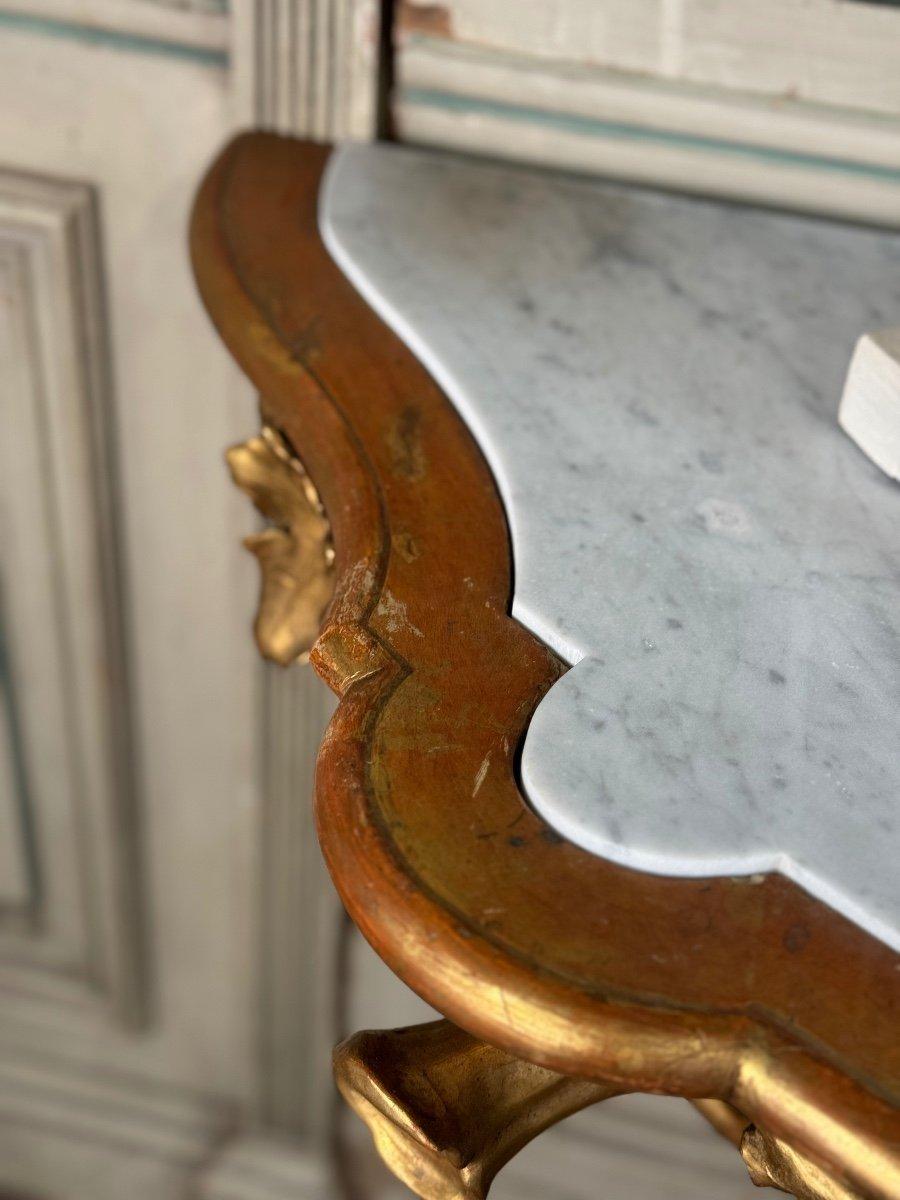 Console In Carved And Gilded Wood In Imitation Of Natural Wood, Italy Circa 1880 In Excellent Condition For Sale In Honnelles, WHT