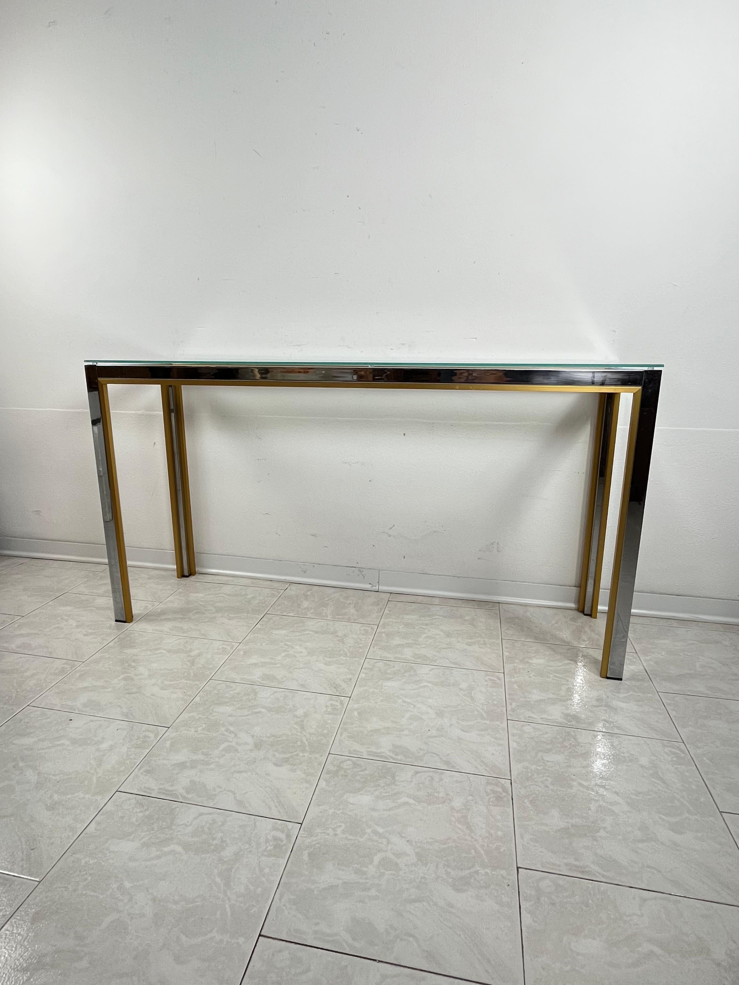 Console en métal chromé et laiton attribuée à Romeo Rega, design italien des années 1960 en vente 5