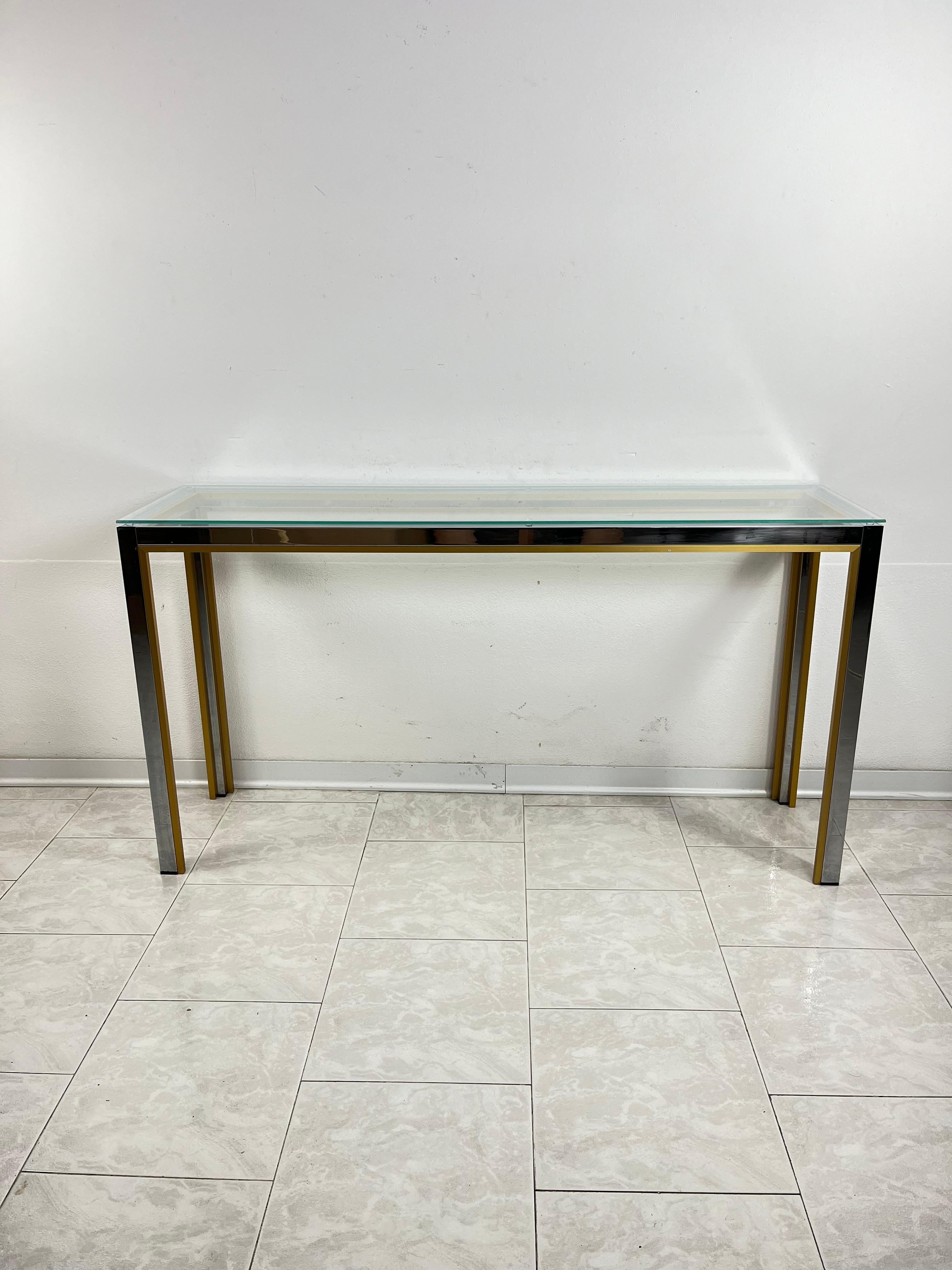 Console en métal chromé et laiton attribuée à Romeo Rega, design italien des années 1960 en vente 6