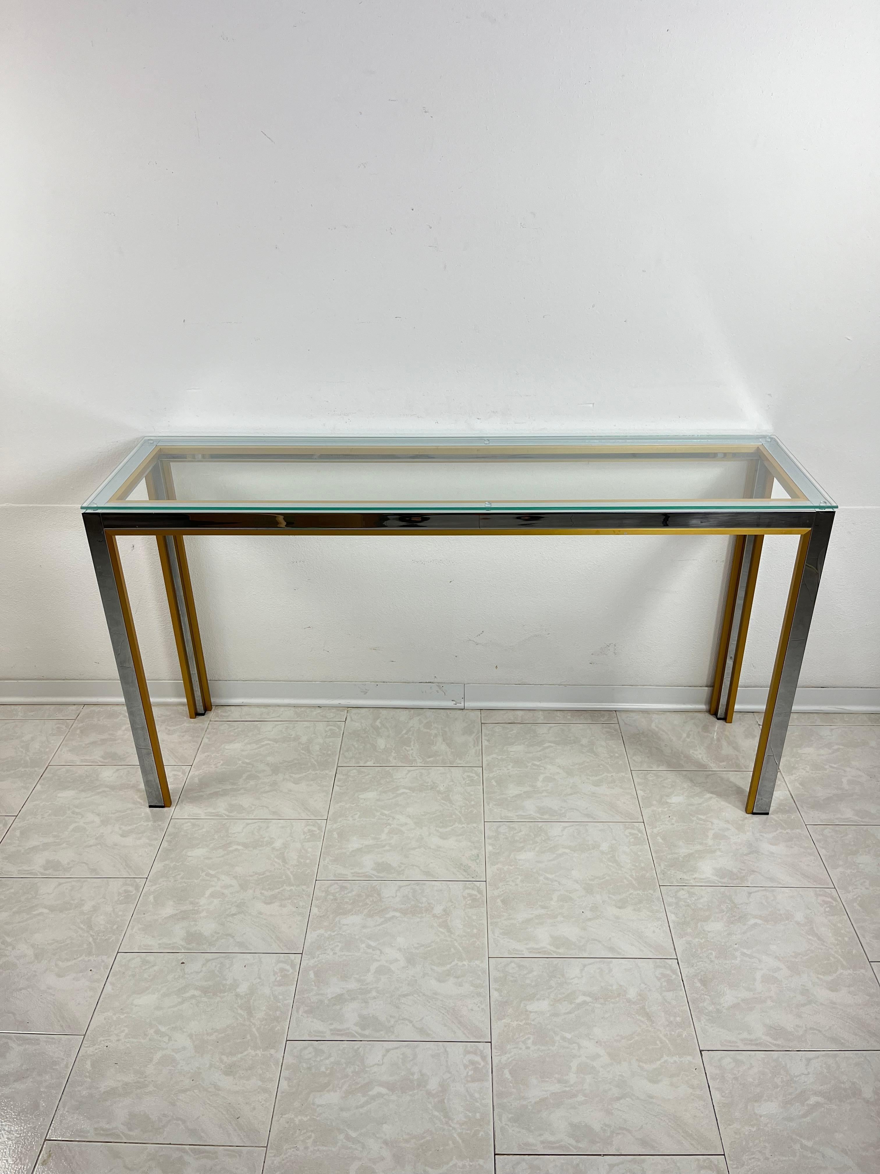 Console en métal chromé et laiton attribuée à Romeo Rega, design italien des années 1960 en vente 7