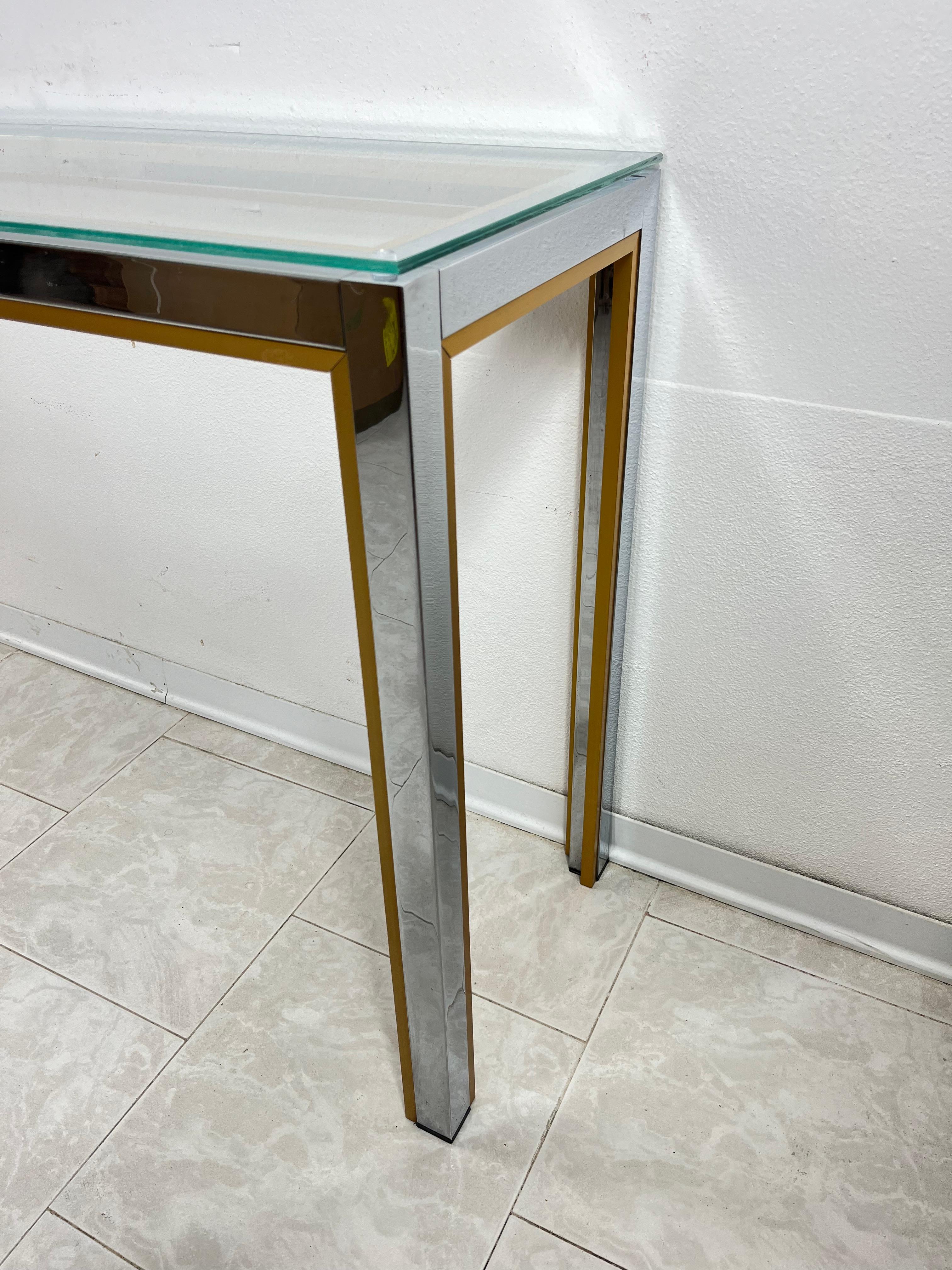 Milieu du XXe siècle Console en métal chromé et laiton attribuée à Romeo Rega, design italien des années 1960 en vente