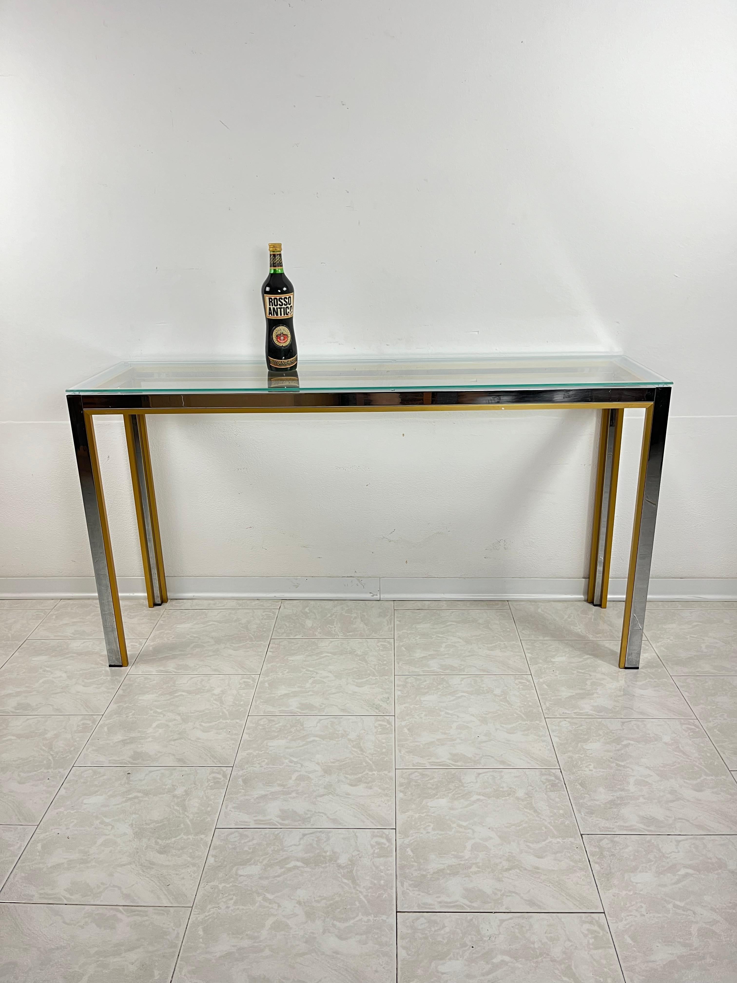 Console en métal chromé et laiton attribuée à Romeo Rega, design italien des années 1960 en vente 1