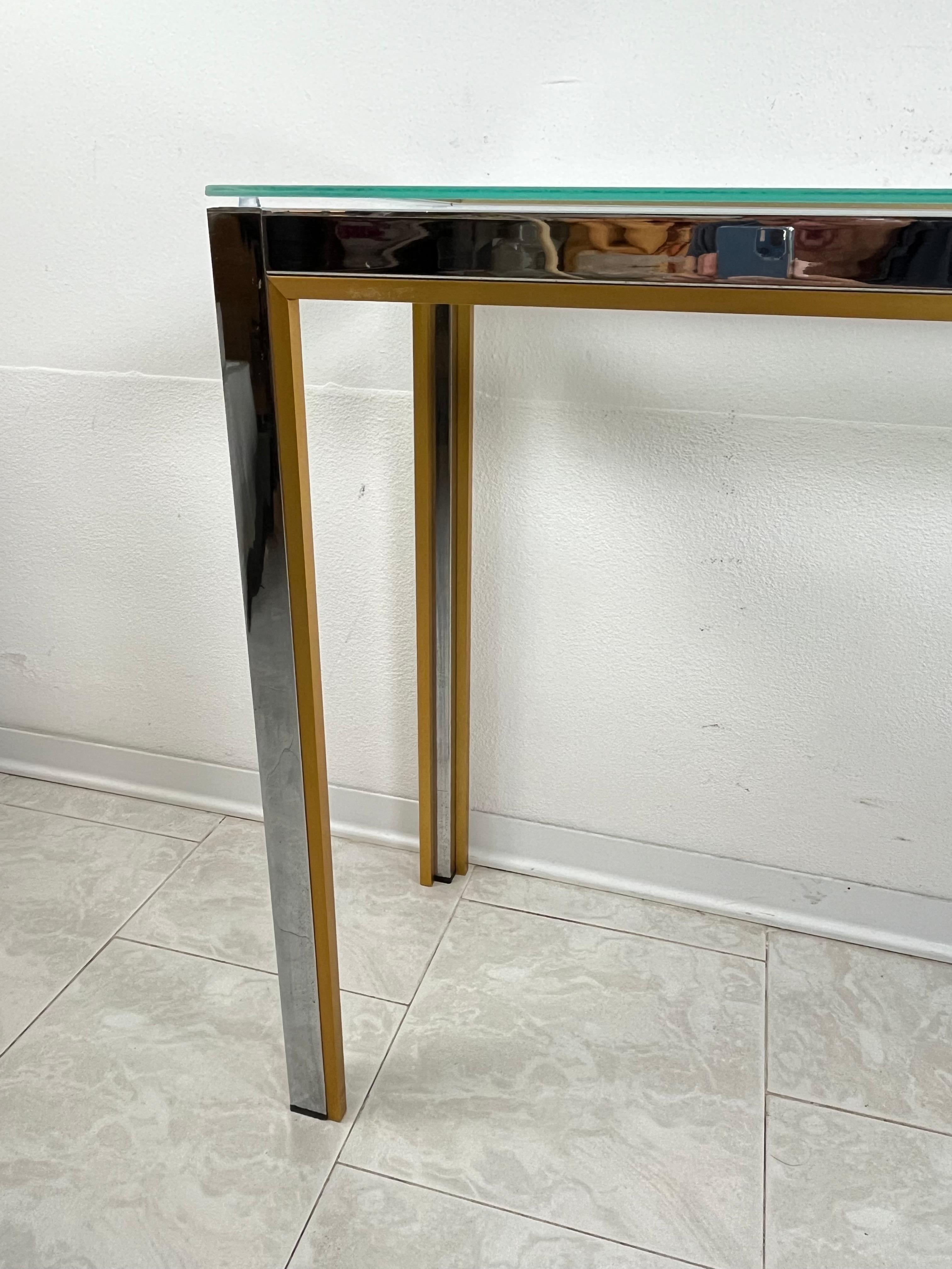 Console en métal chromé et laiton attribuée à Romeo Rega, design italien des années 1960 en vente 3