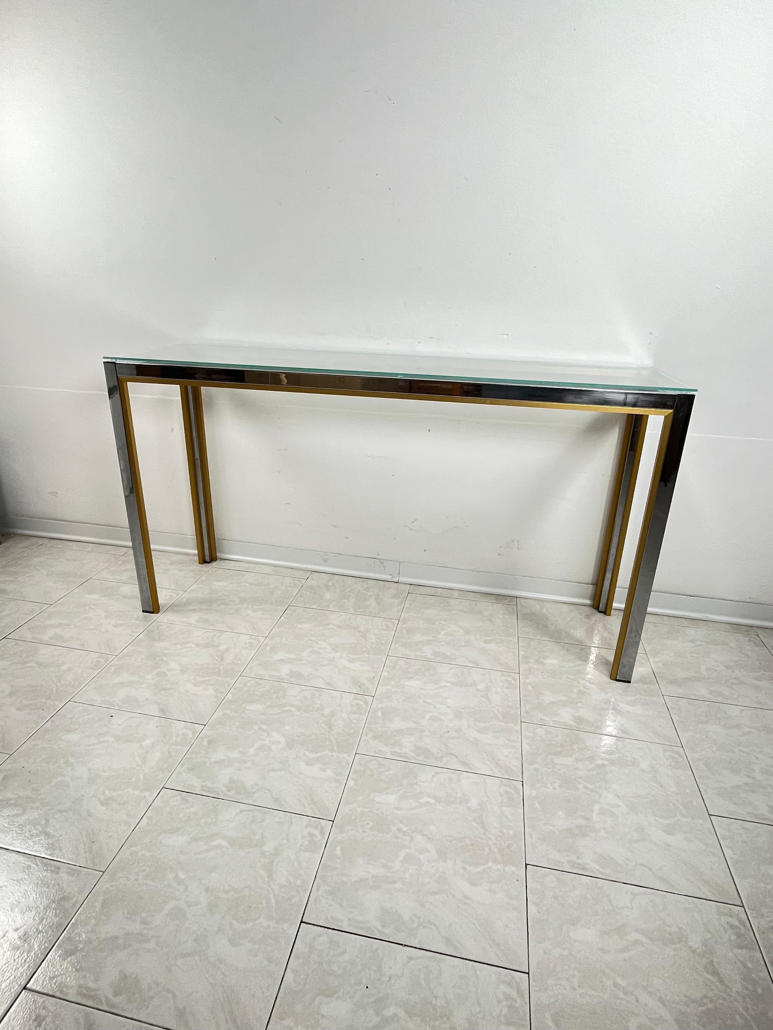 Console en métal chromé et laiton attribuée à Romeo Rega, design italien des années 1960 en vente 4