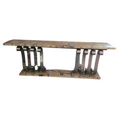 Antique Console In Chromium-plated Bronze And Marble, Art Deco, 20th Century