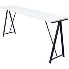 Console Table in Contemporary Blackened Steel and White Washed Ash