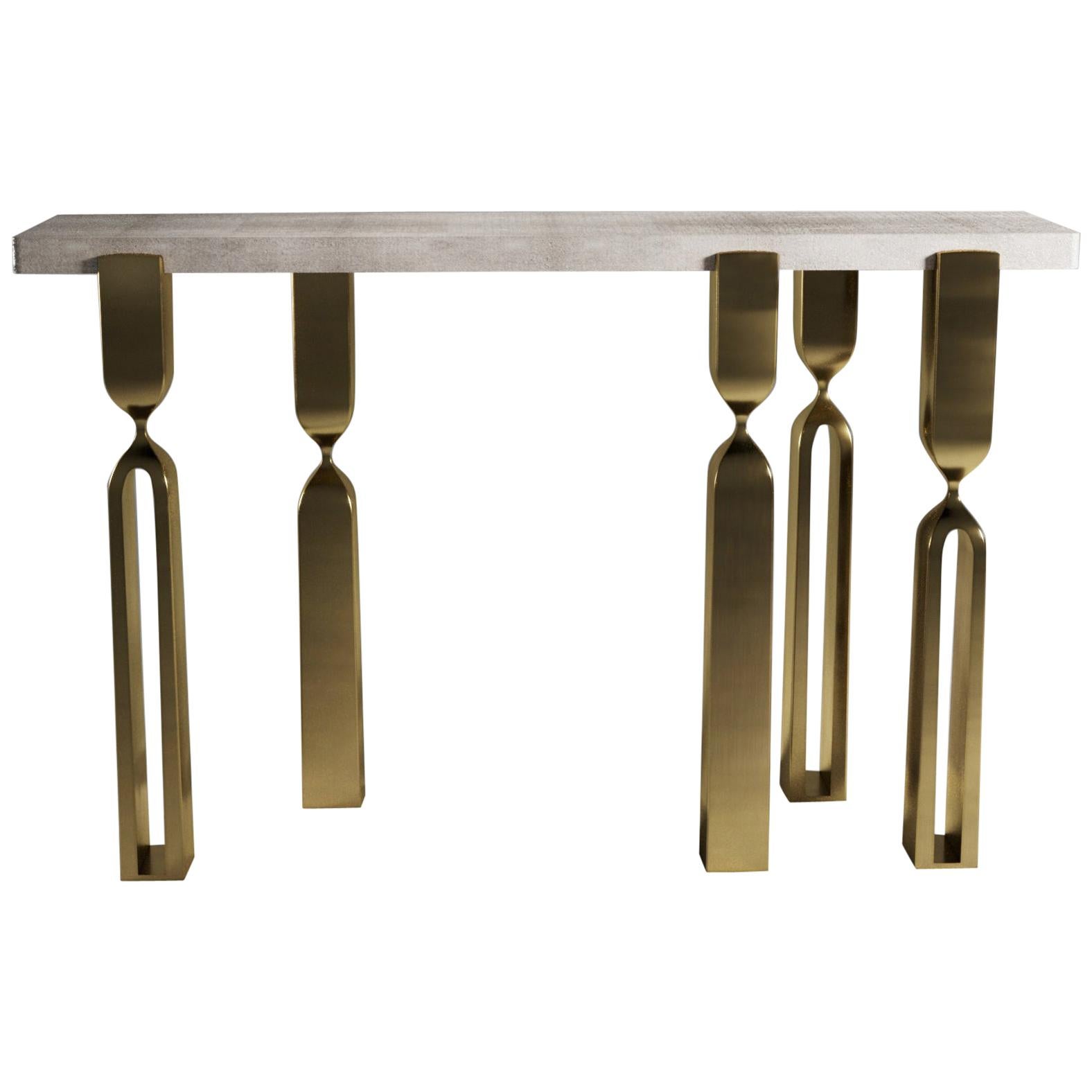 Console in Cream Shagreen and Bronze-Patina Brass by Kifu Paris For Sale